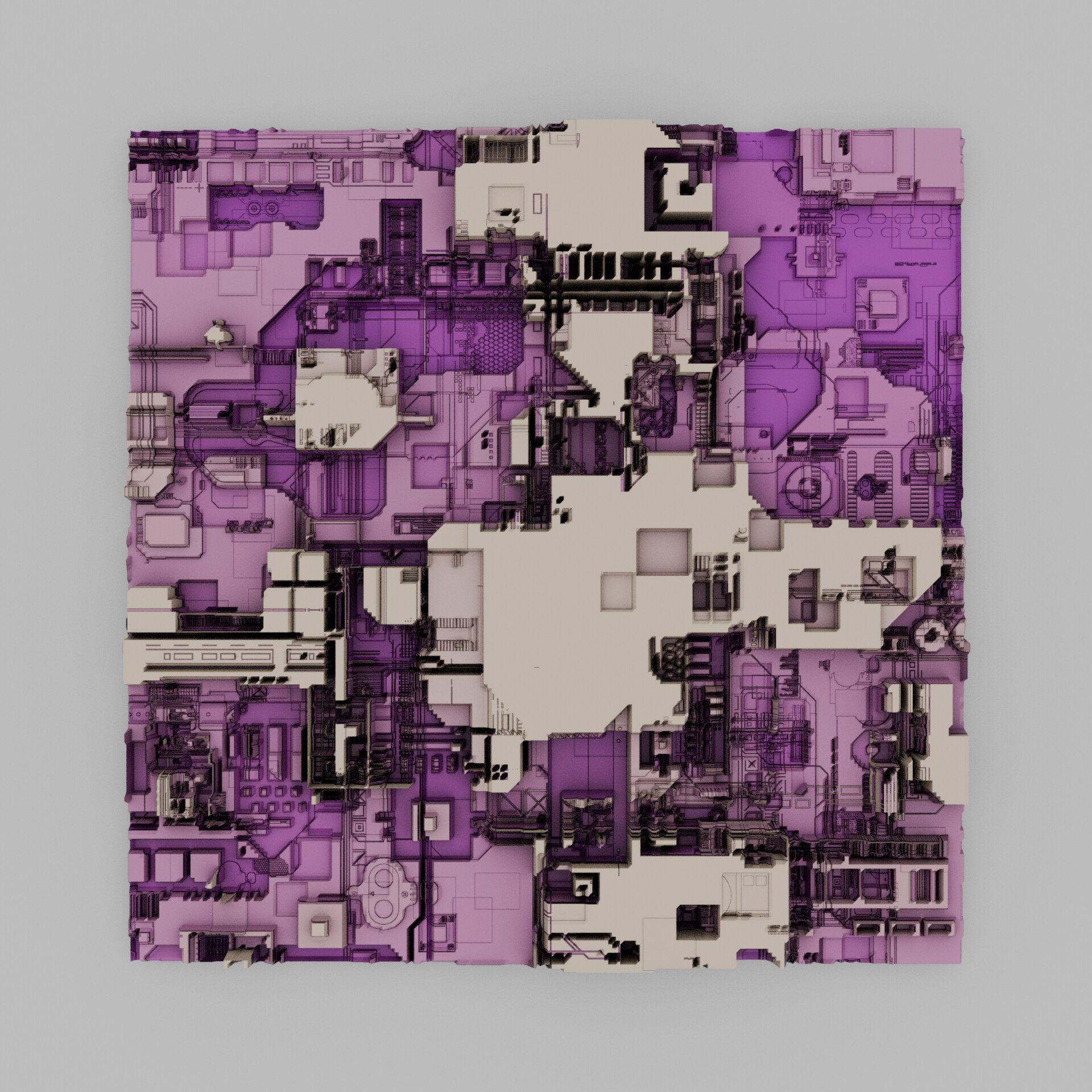 Dreamlike mechanical composition mixing architecture and light geometry