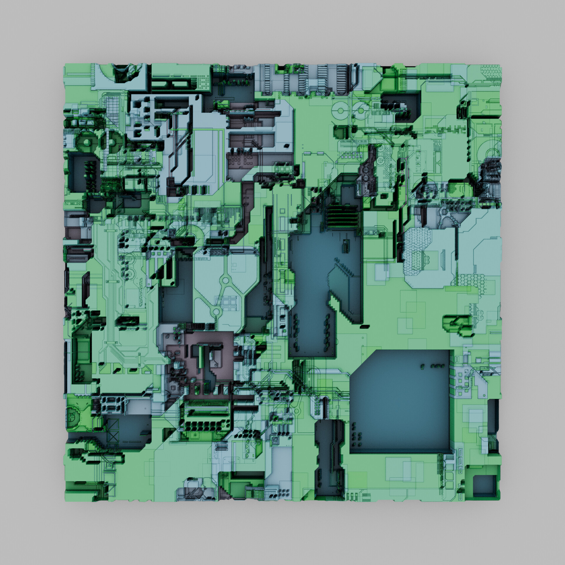 Final piece of the Beneath the Grid series showing layered digital architecture fading into silence