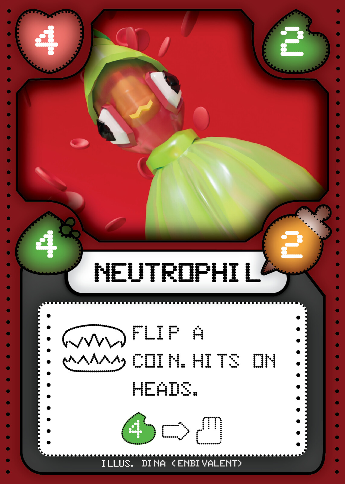 Preliminary card design for Troopetri, an immune system card game