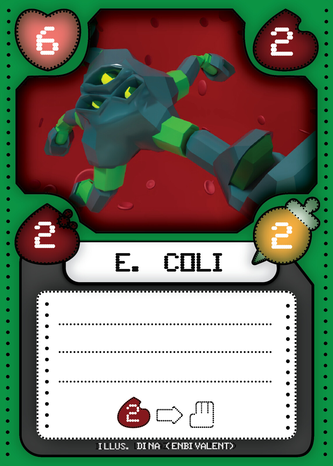Preliminary card design for Troopetri, an immune system card game