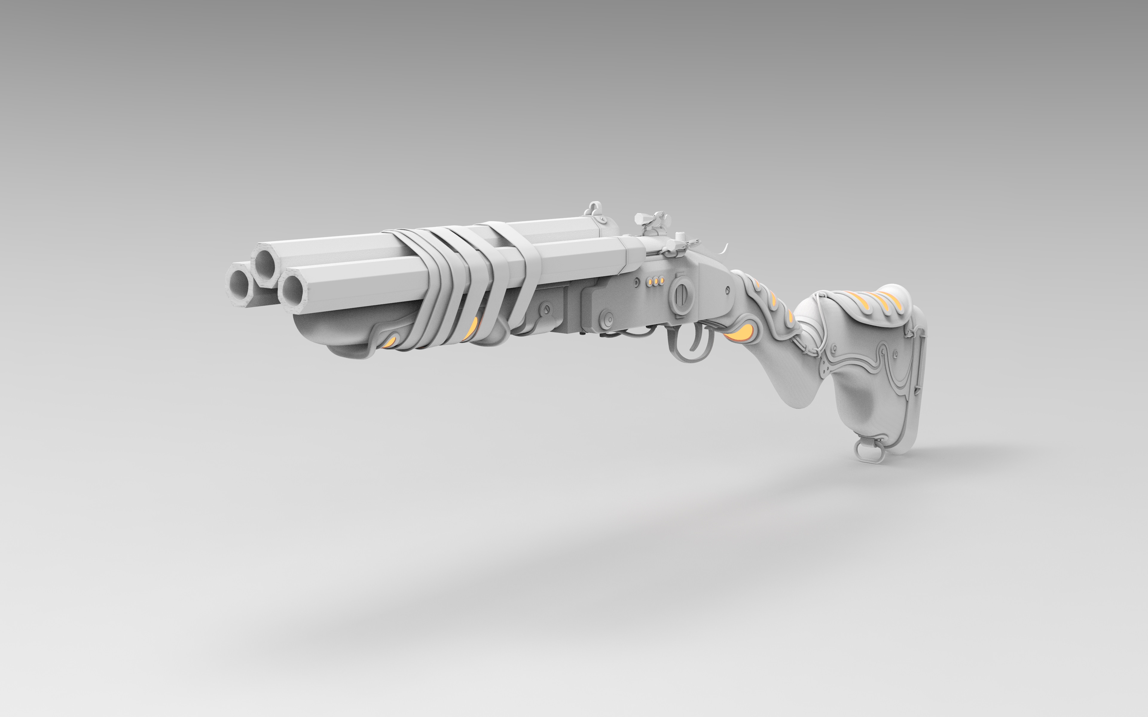 Triple Barrel Shotgun Sawed-Off Mod High Poly Front Left