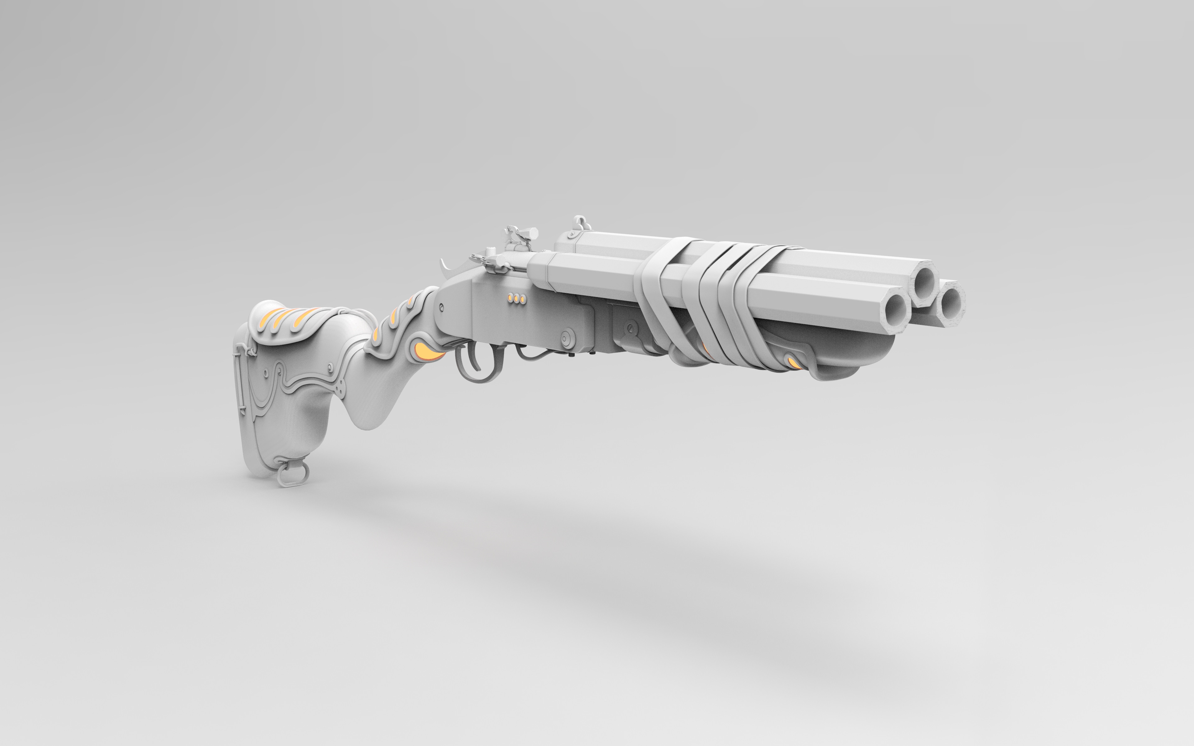 Triple Barrel Shotgun Sawed-Off Mod High Poly Front Right