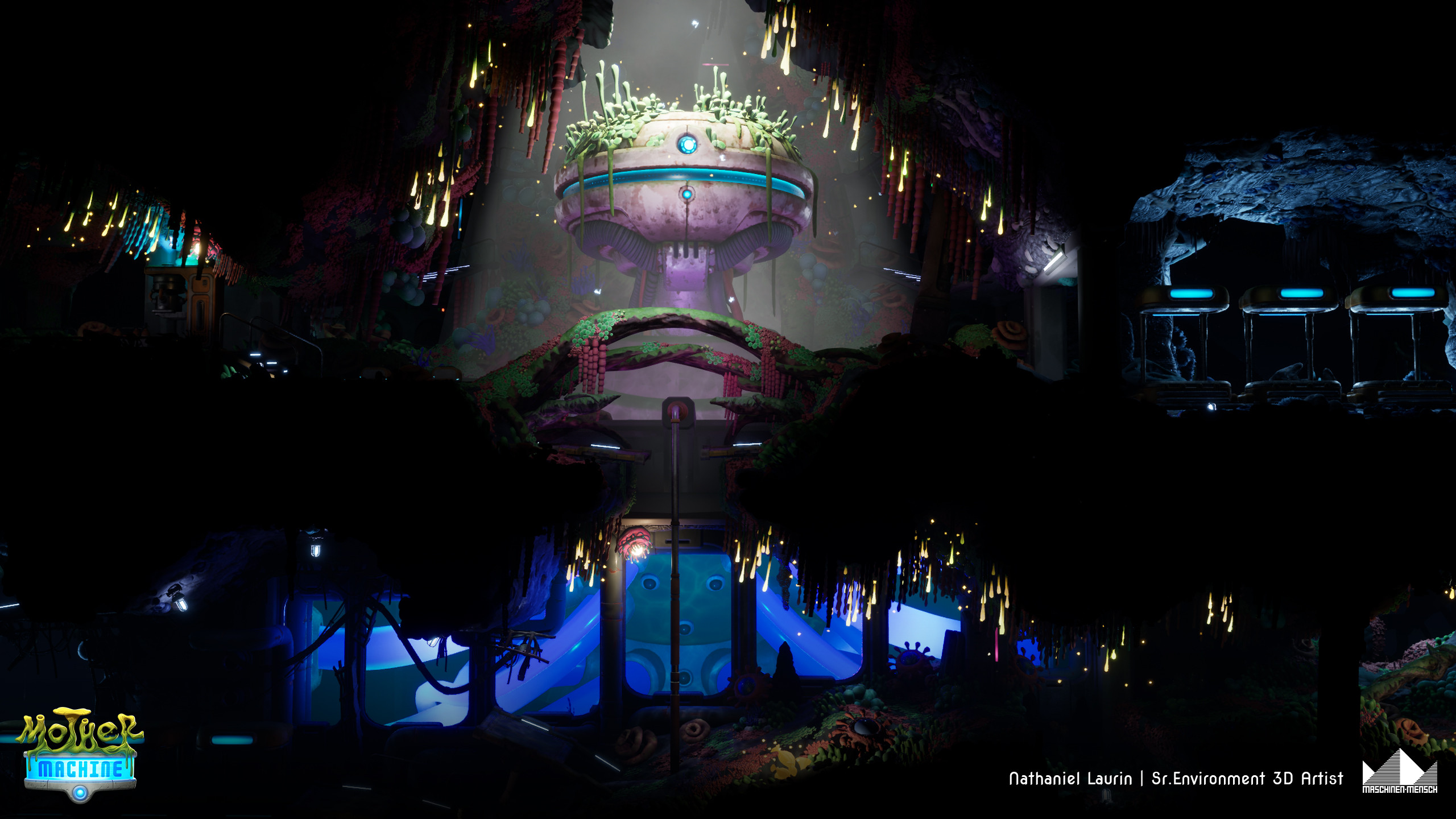 Mother is huge and not "just" a head.  She has a body submerged in a large tank of coolant that is visible from below.