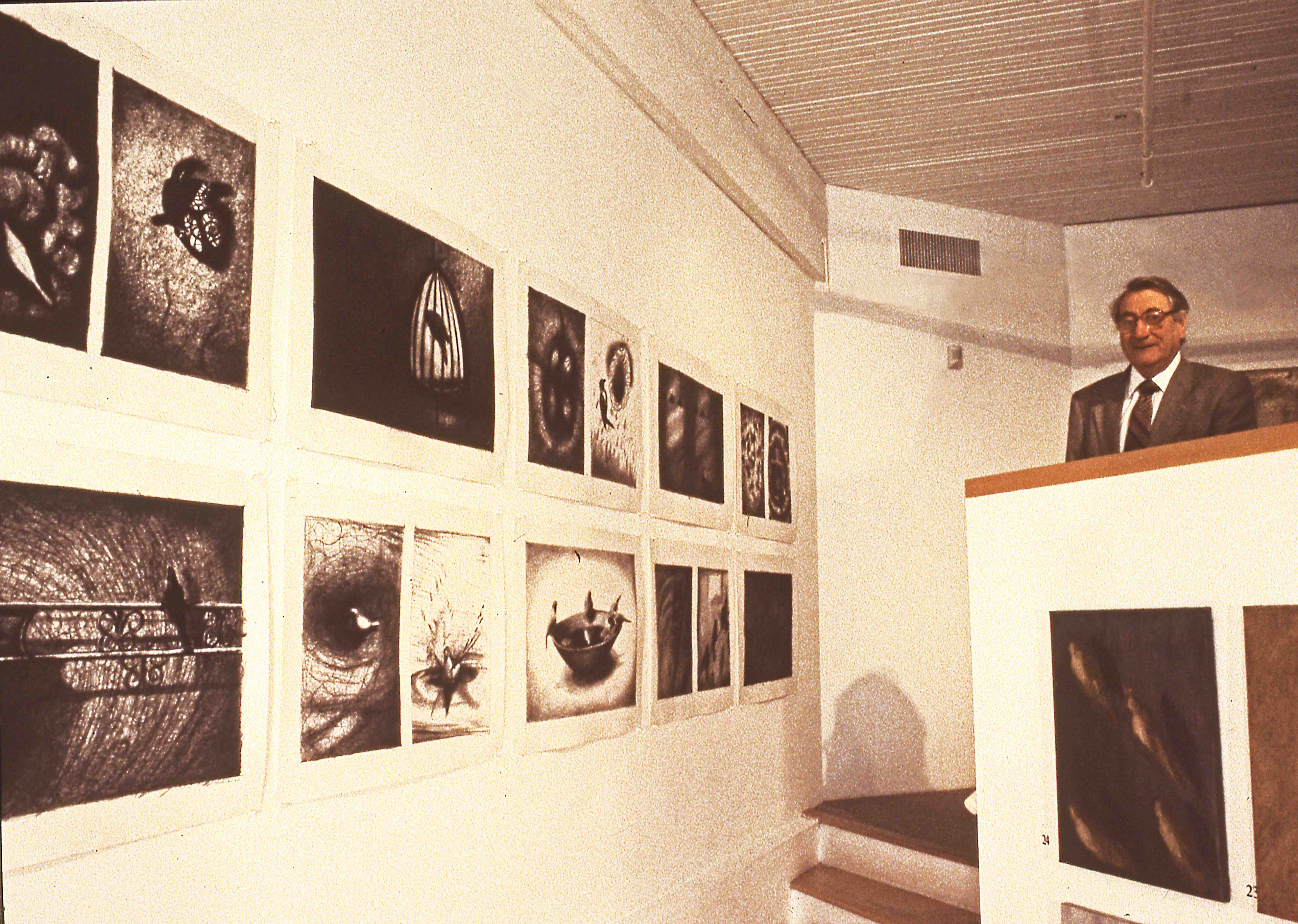 1995, Famous Canadian art dealer Walter Moos, watching over Vince Mancuso's solo show at the Moos Gallery in downtown Toronto.
