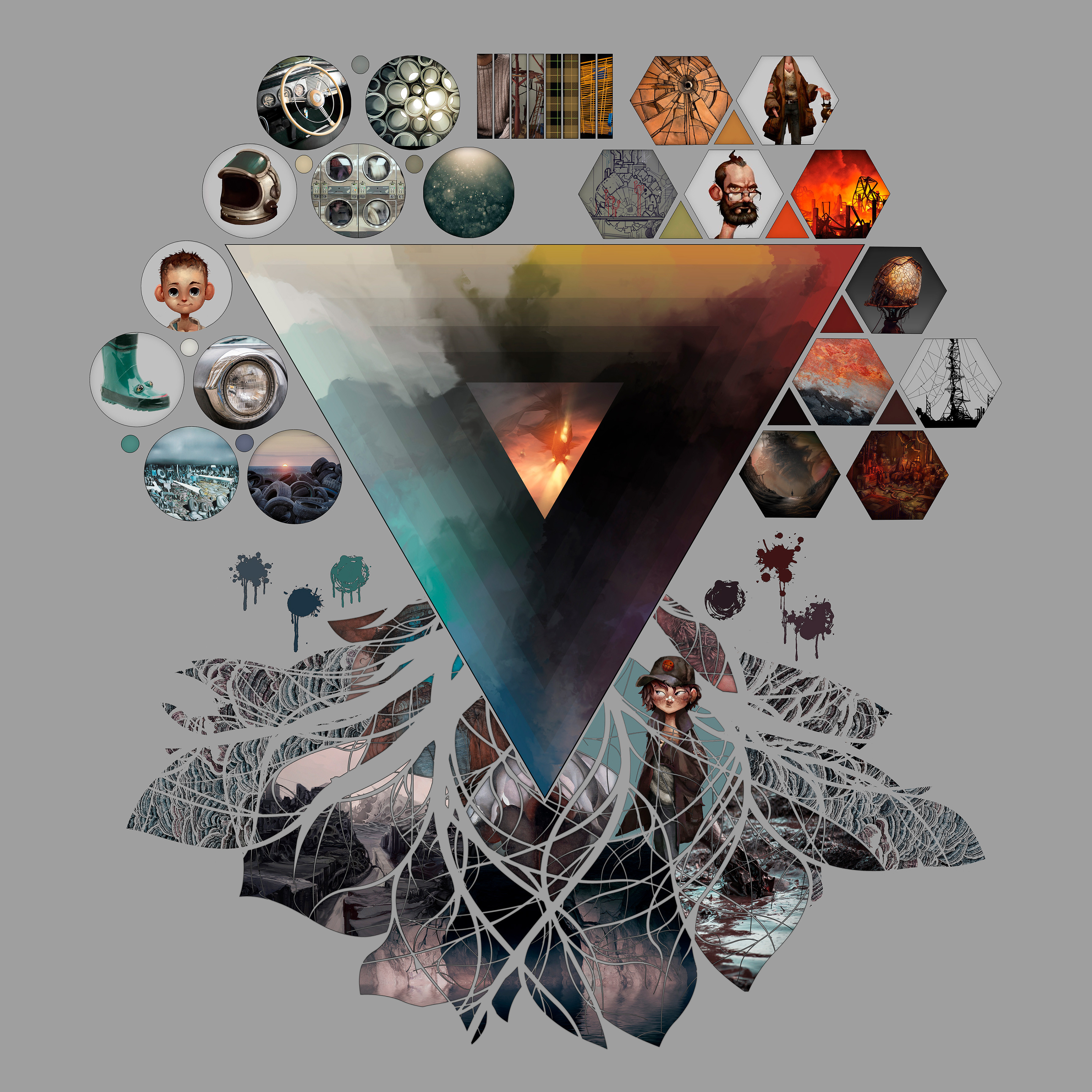 While we were working out the visual coding for Shimmer I was eager to create a single image that could serve as a universal reference within the film for each character's color palettes and respective shape languages. 