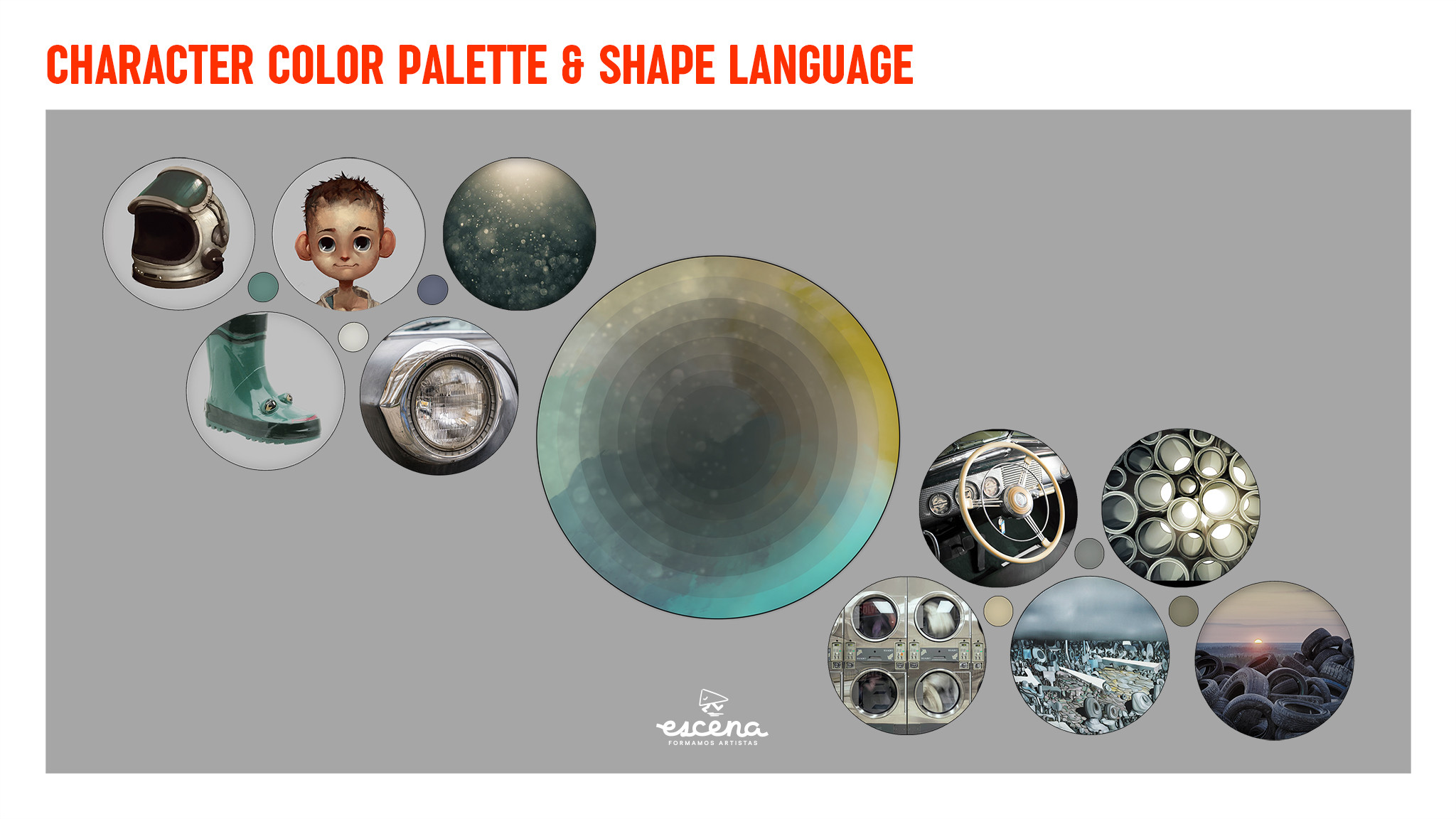 We wanted Mati to feel as dust particles suspended in a beam of light, blown from side to side by the conflict between his father and his sister.  

We chose a lighter palette for him, and with mostly basic round shapes defining his features. 
