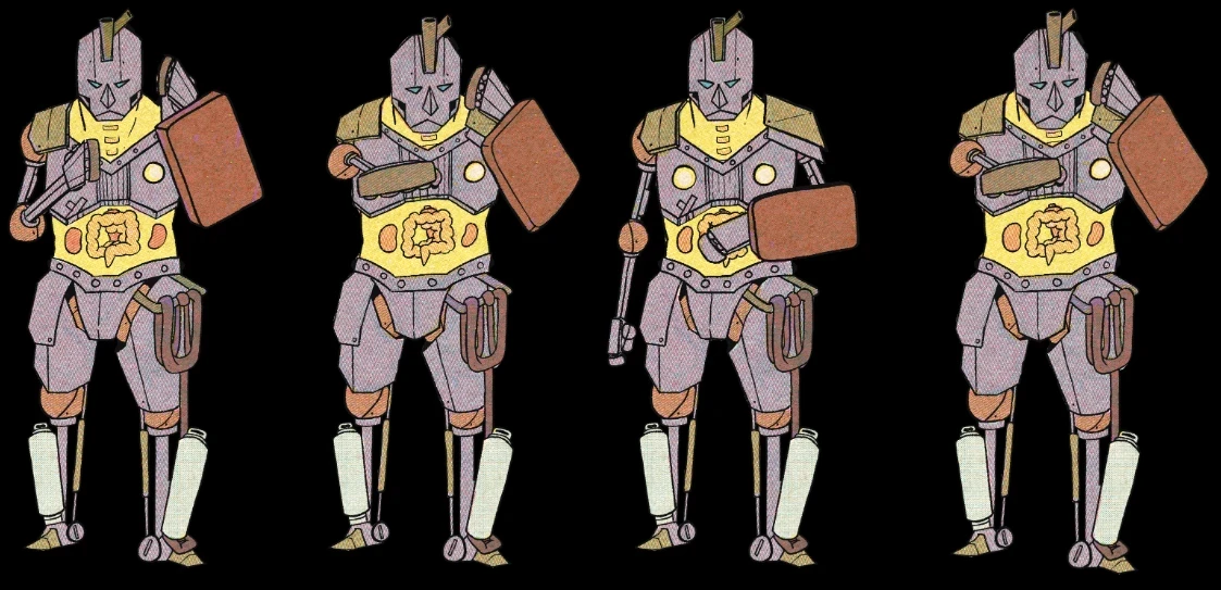 Colour tests of a neutral, jab, and recovery beta pose. Risograph style (Cyan + Red + Yellow + Black) in 4 separate overlays.