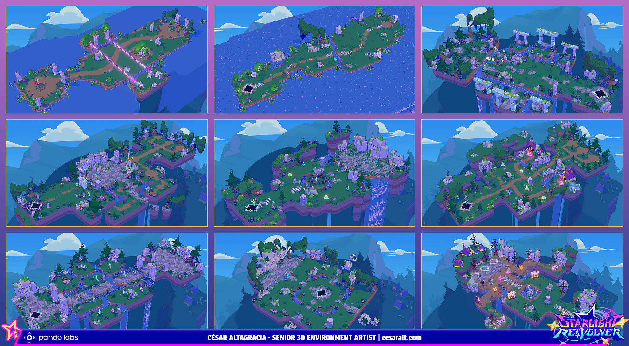 Set dressing examples for multiple Sacred Sky levels.