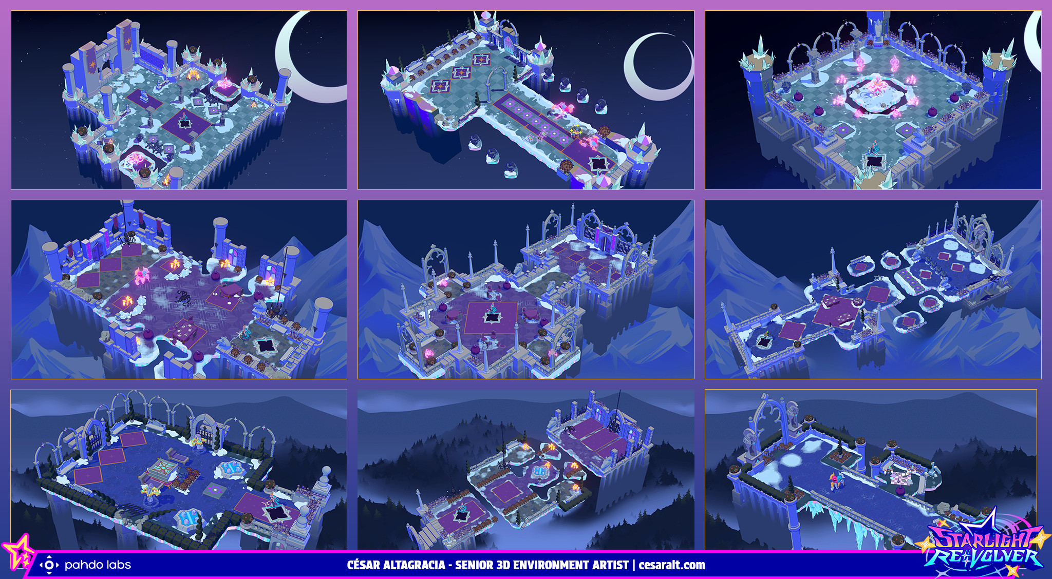 A small sample of the dozens of Fia's Mirror levels I helped set-dress with my constructed assets.