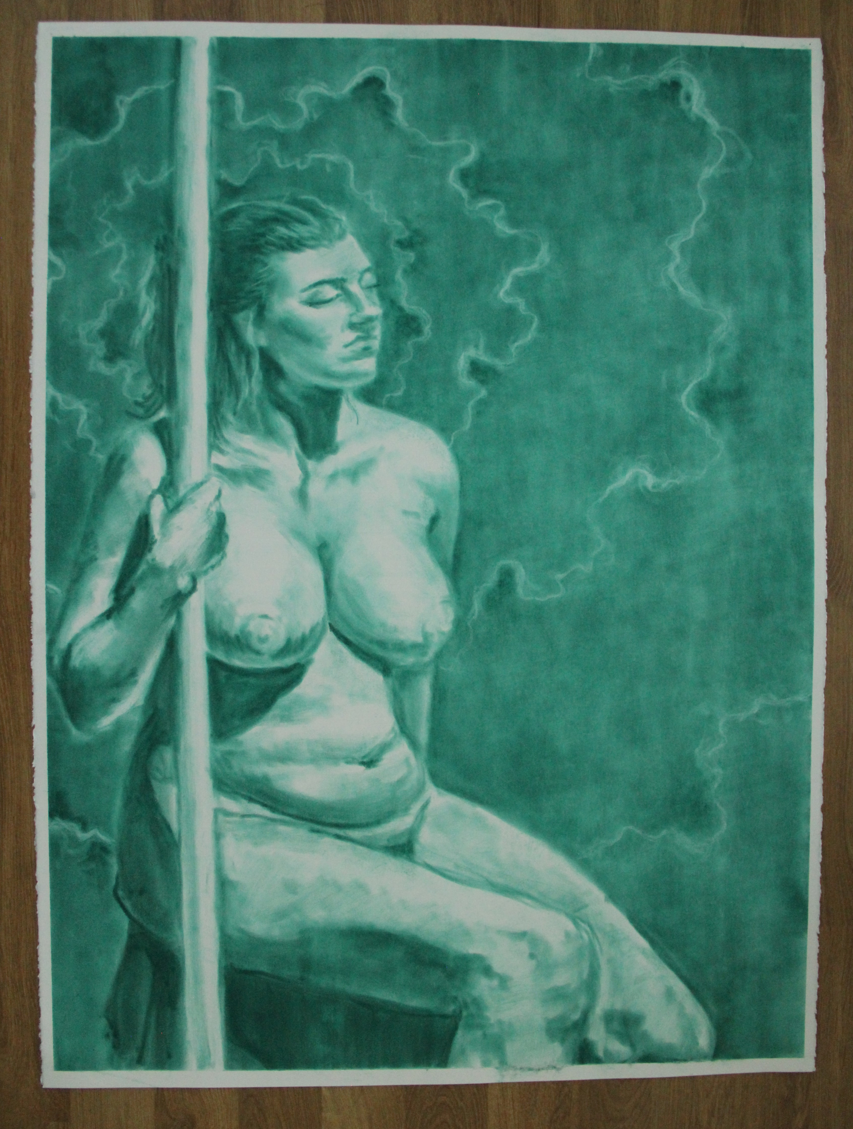 22 x 30 in, green pan pastel