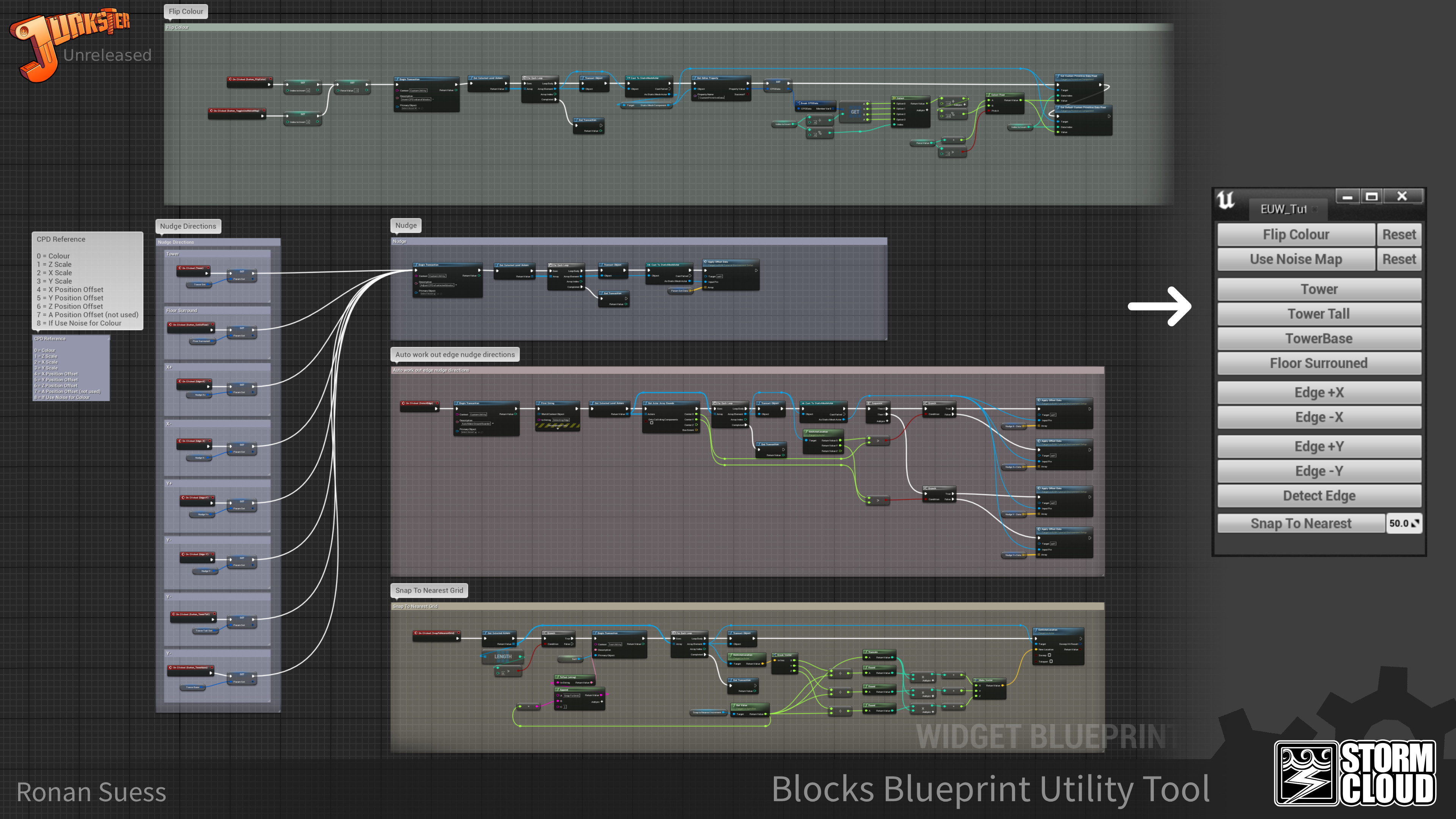 Blueprint utility for controlling the blocks the level is built from.
The tool allows to easily manage many blocks at a time, sealing the gaps between them and grounding blocks when built high.