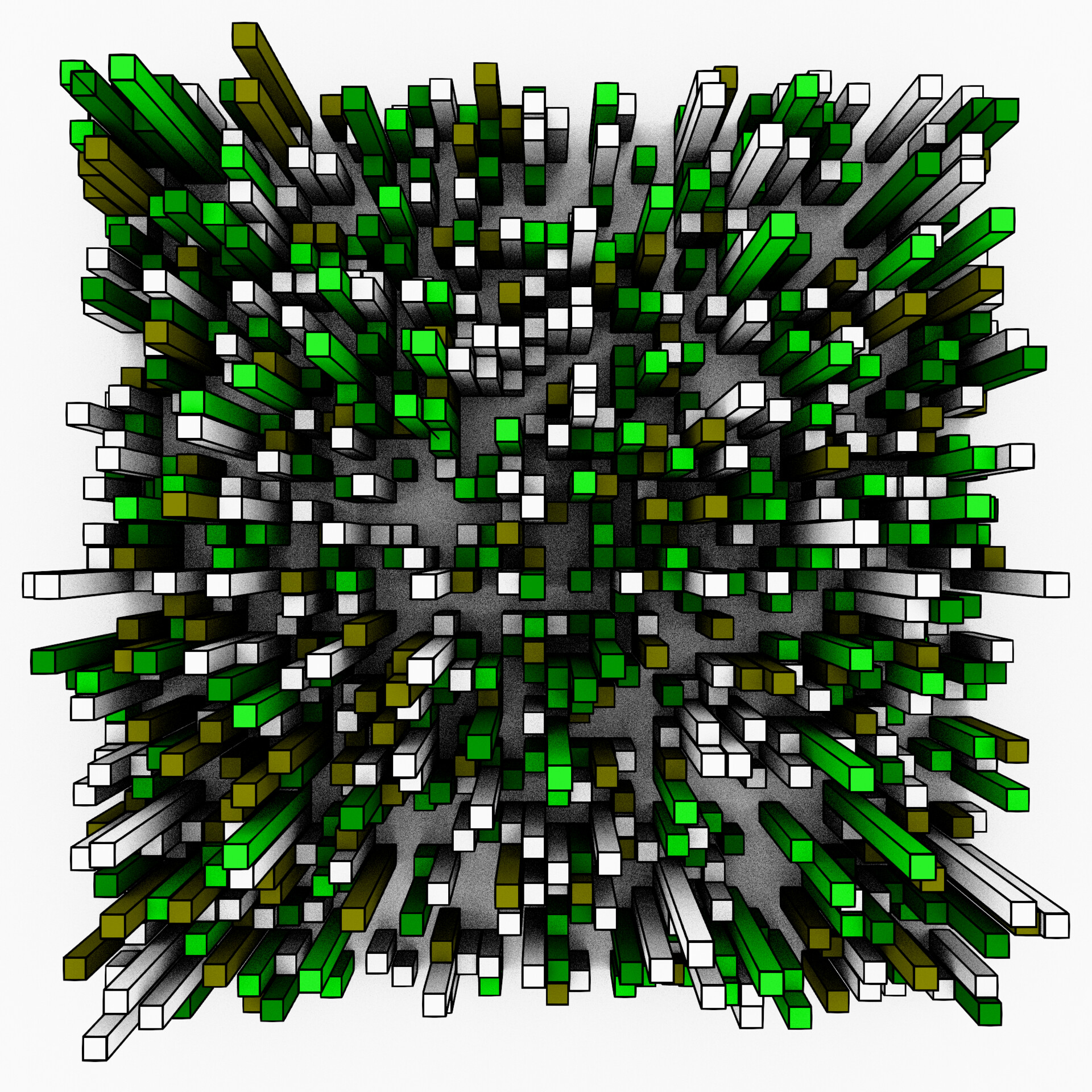 Emerald geometric layers blending into a misty void with a sense of depth and calm