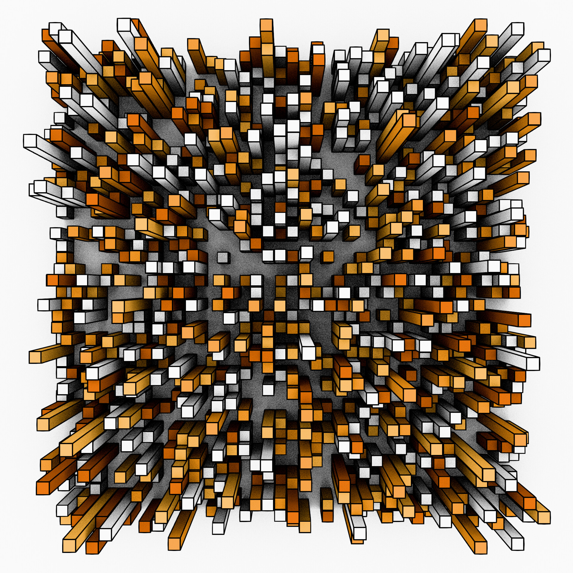 Golden-ochre geometric composition hinting at decay within digital precision
