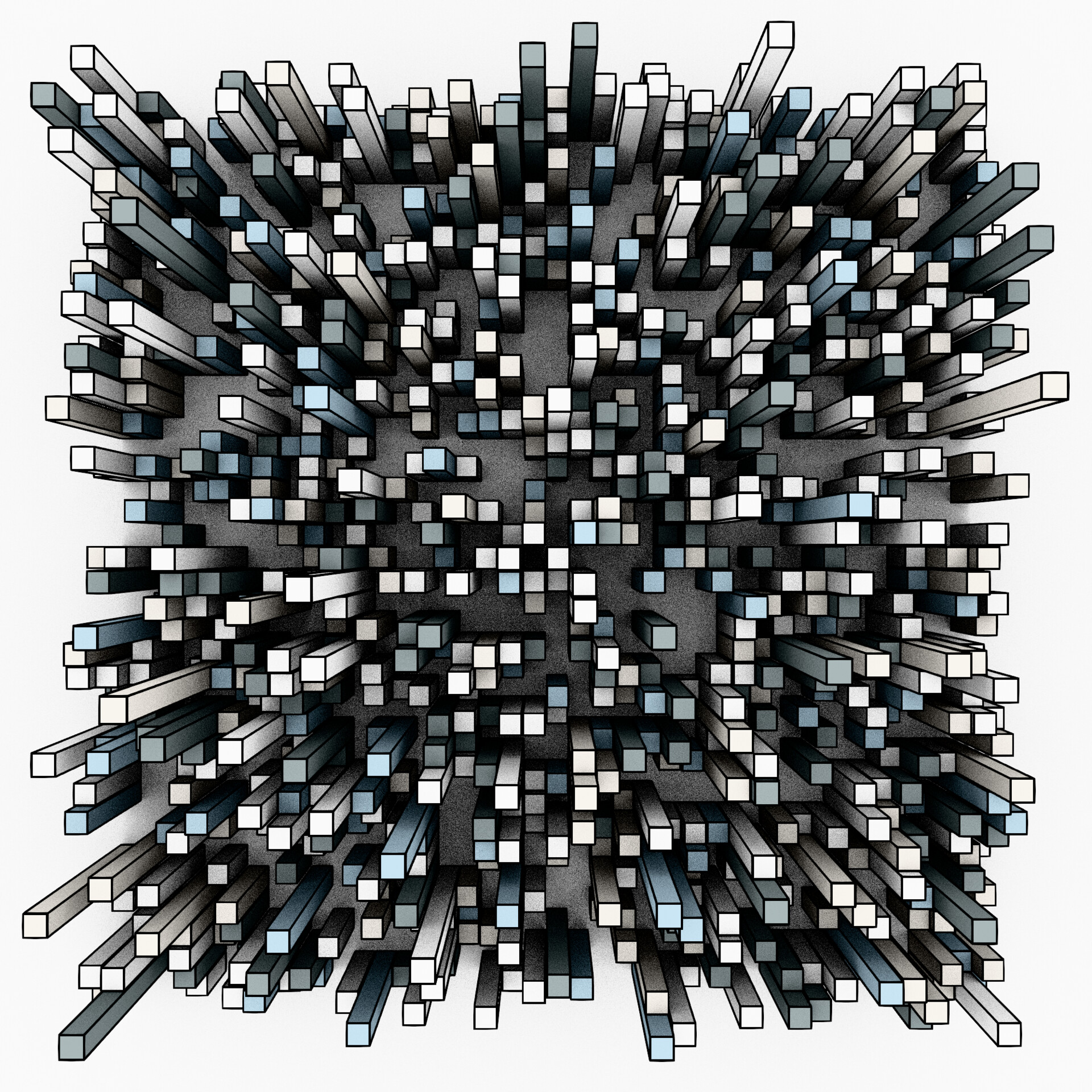 Minimalist white geometric construct resting within a soft monochrome space