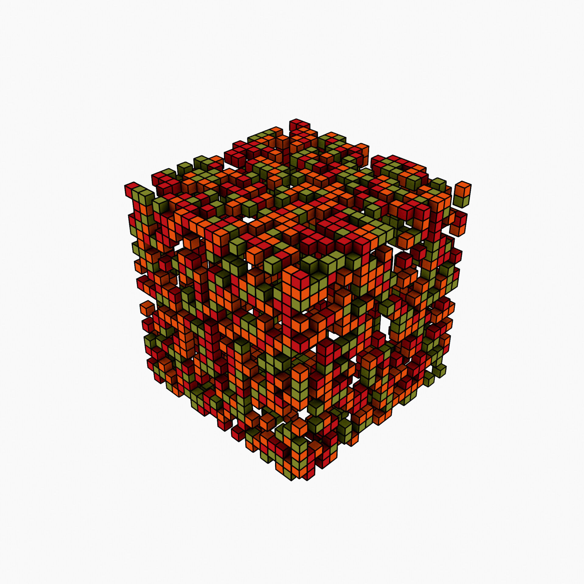 Warm orange and brown cubes arranged like a digital orchard under soft fall light