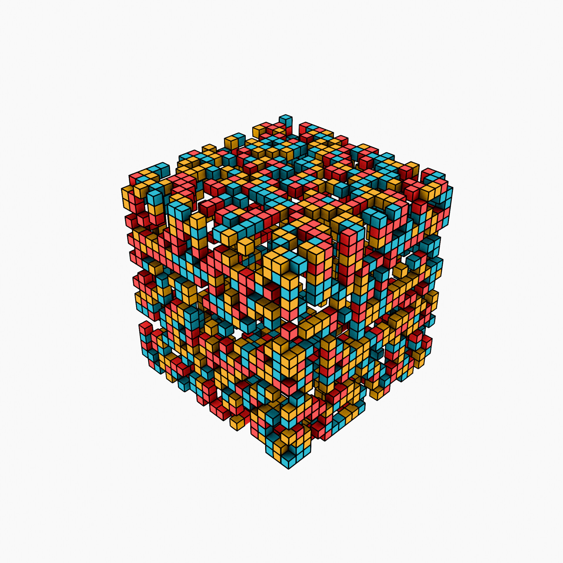 Playful geometric cubes in bright retro colors forming a nostalgic digital pattern