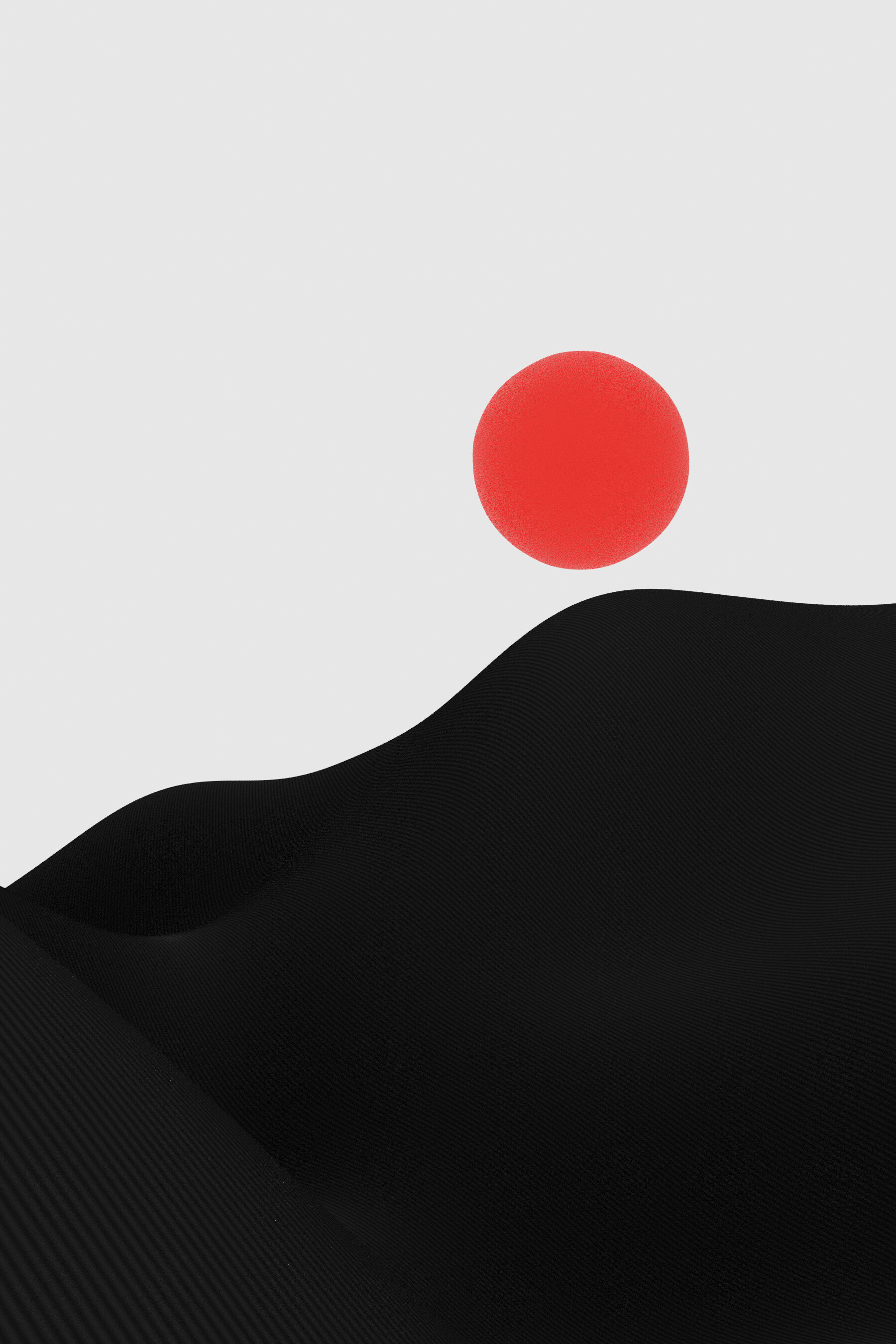 Minimal 3D desert abstraction with red sphere and ribbed dunes, artwork #2 from Desert of Shadows