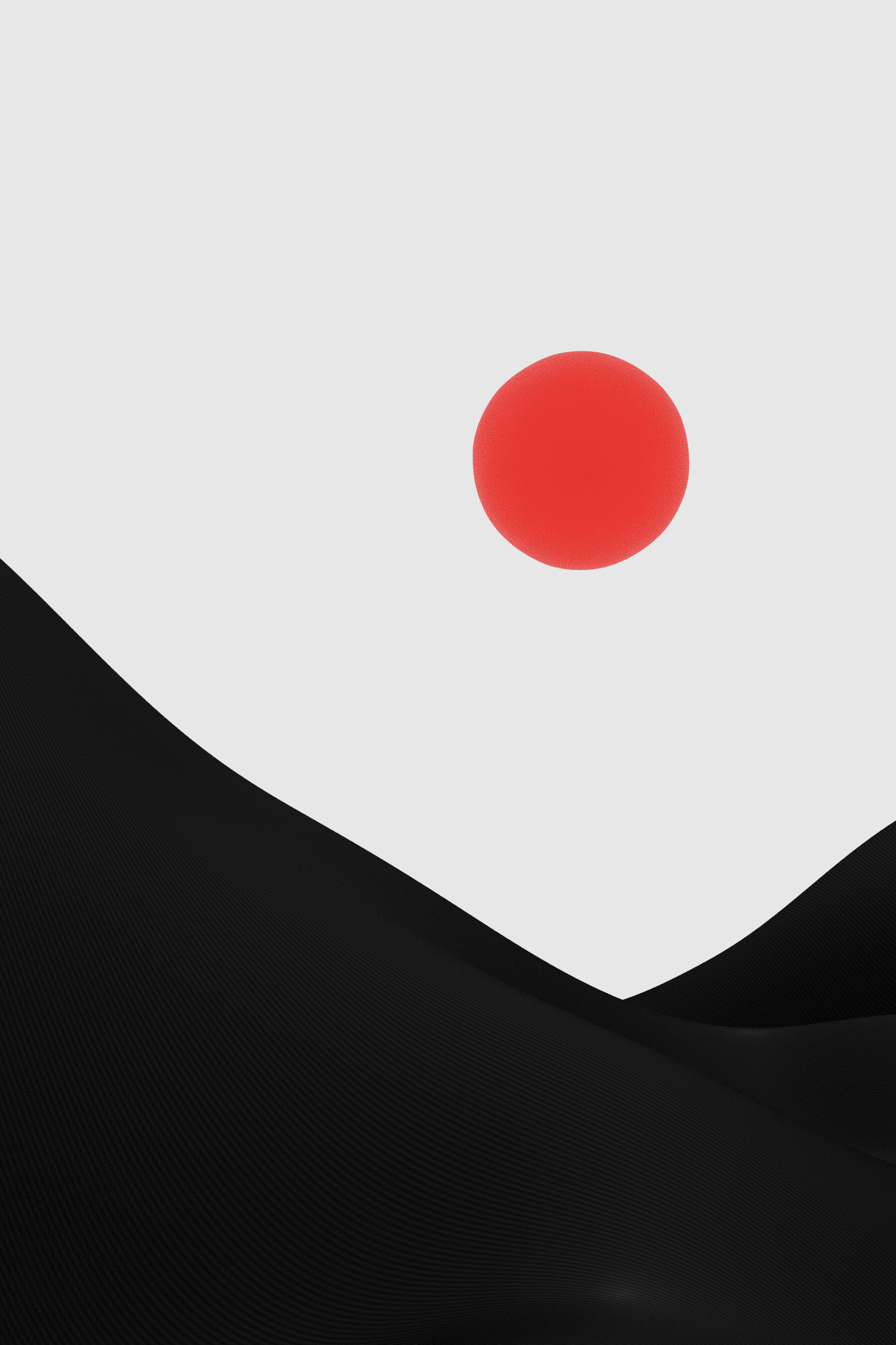 Minimal 3D desert abstraction with red sphere and ribbed dunes, artwork #4 from Desert of Shadows