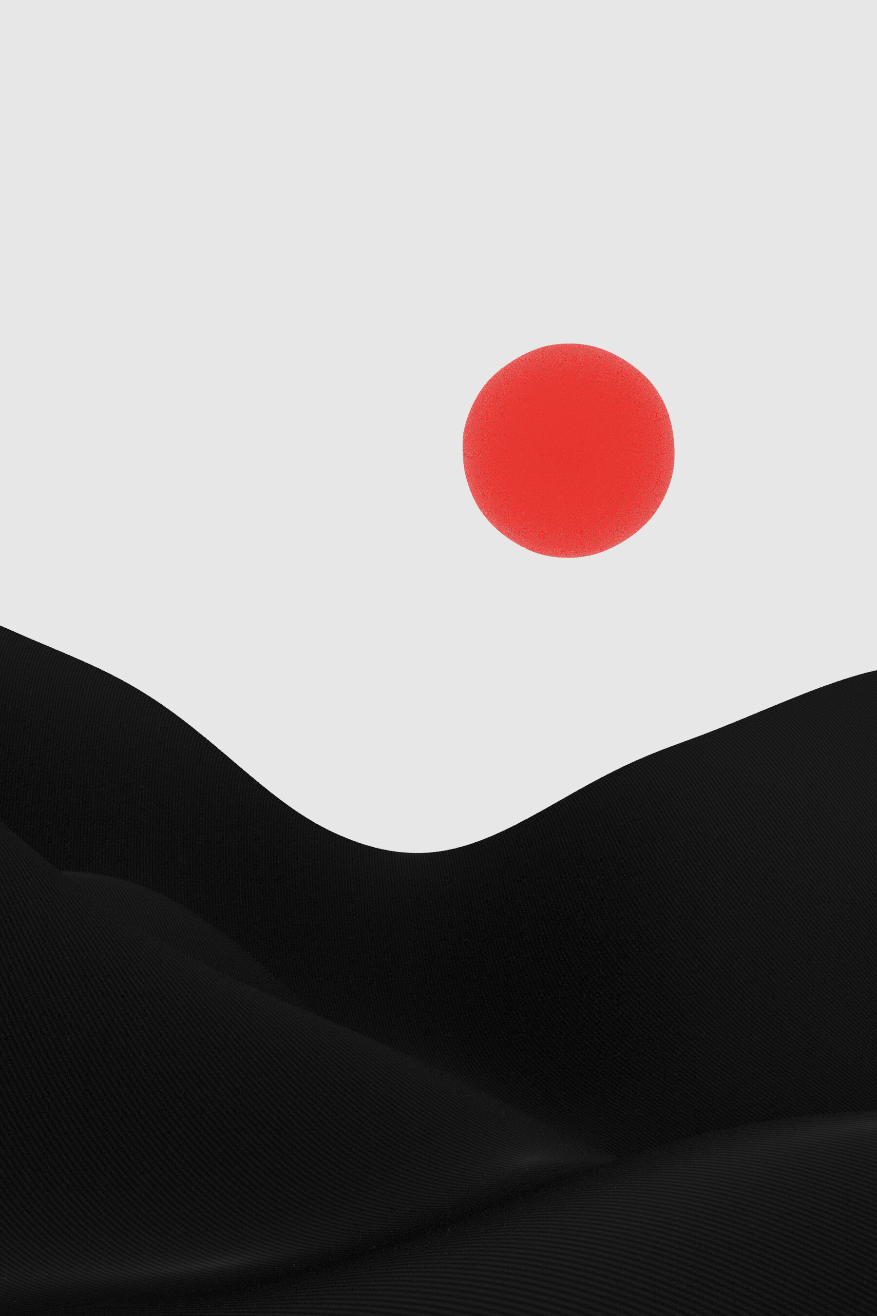 Minimal 3D desert abstraction with red sphere and ribbed dunes, artwork #7 from Desert of Shadows