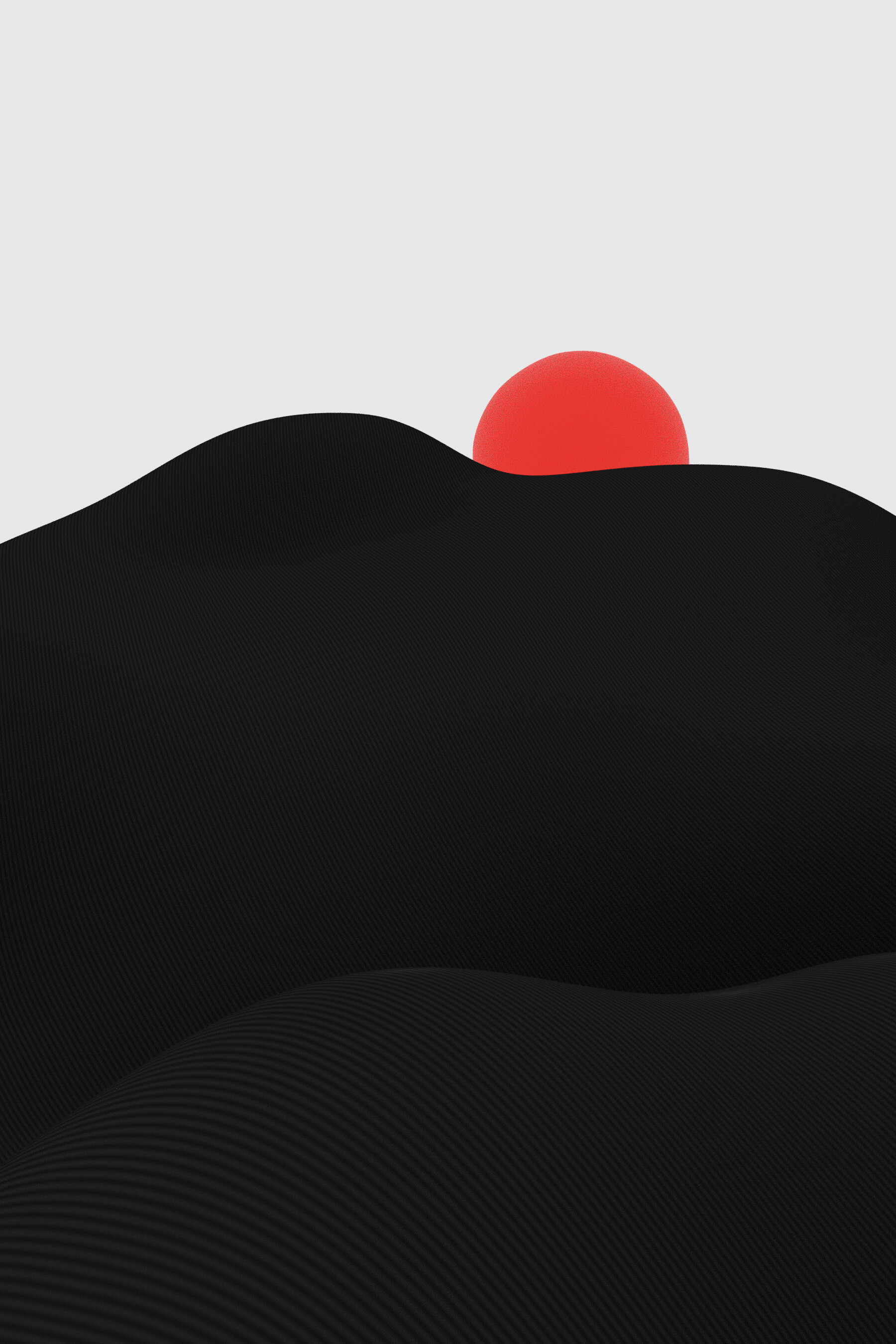 Minimal 3D desert abstraction with red sphere and ribbed dunes, artwork #10 from Desert of Shadows