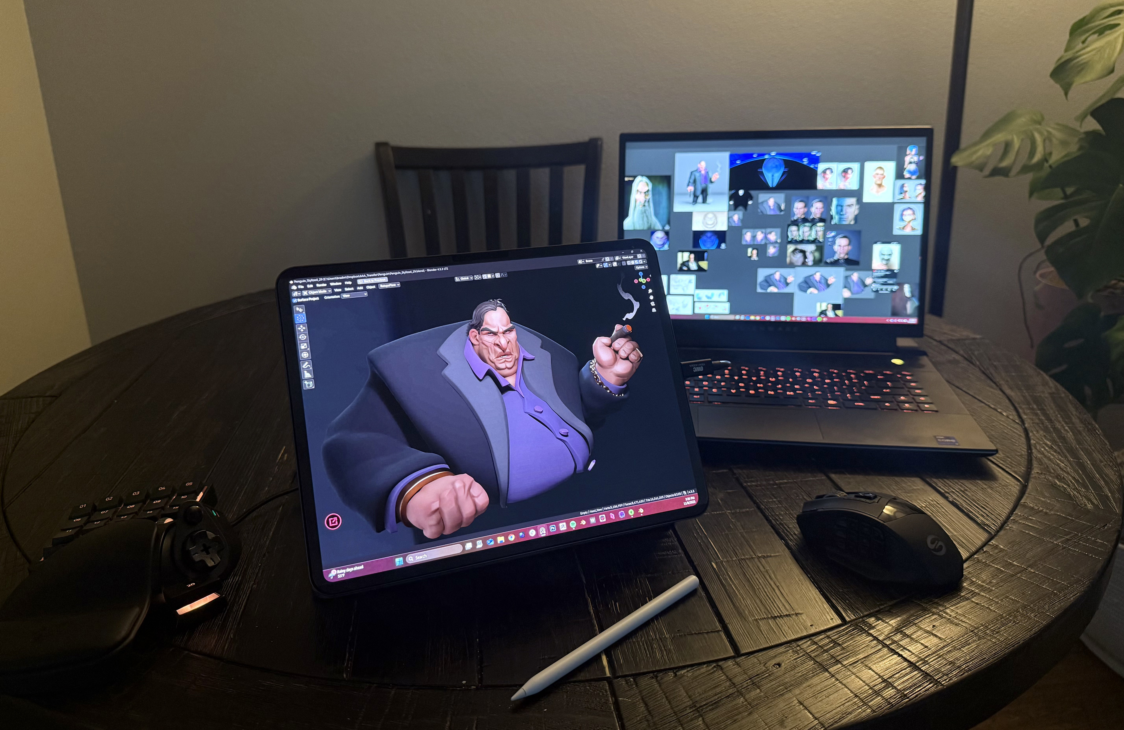 Hardware Used: Ipad M4 connected to Alienware Laptop with 4090gtx. Connection made to ipad with easy canvas pro and usb - c. Note: this is NOT Blender for ipad, but everything was done on ipad with link to the laptop.