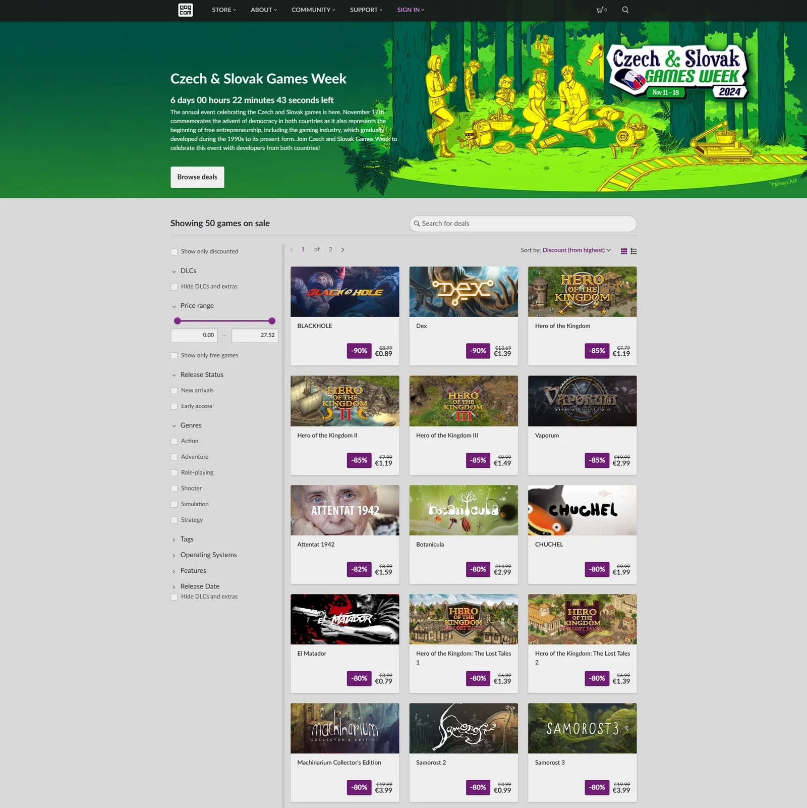 The GOG event page itself