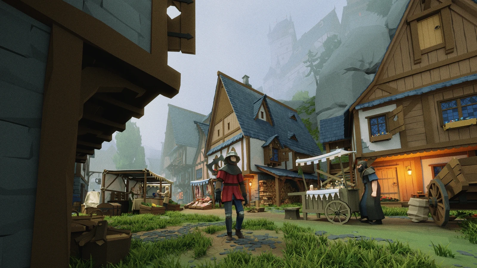 Medieval market made of Poly Fantasy Pack assets.