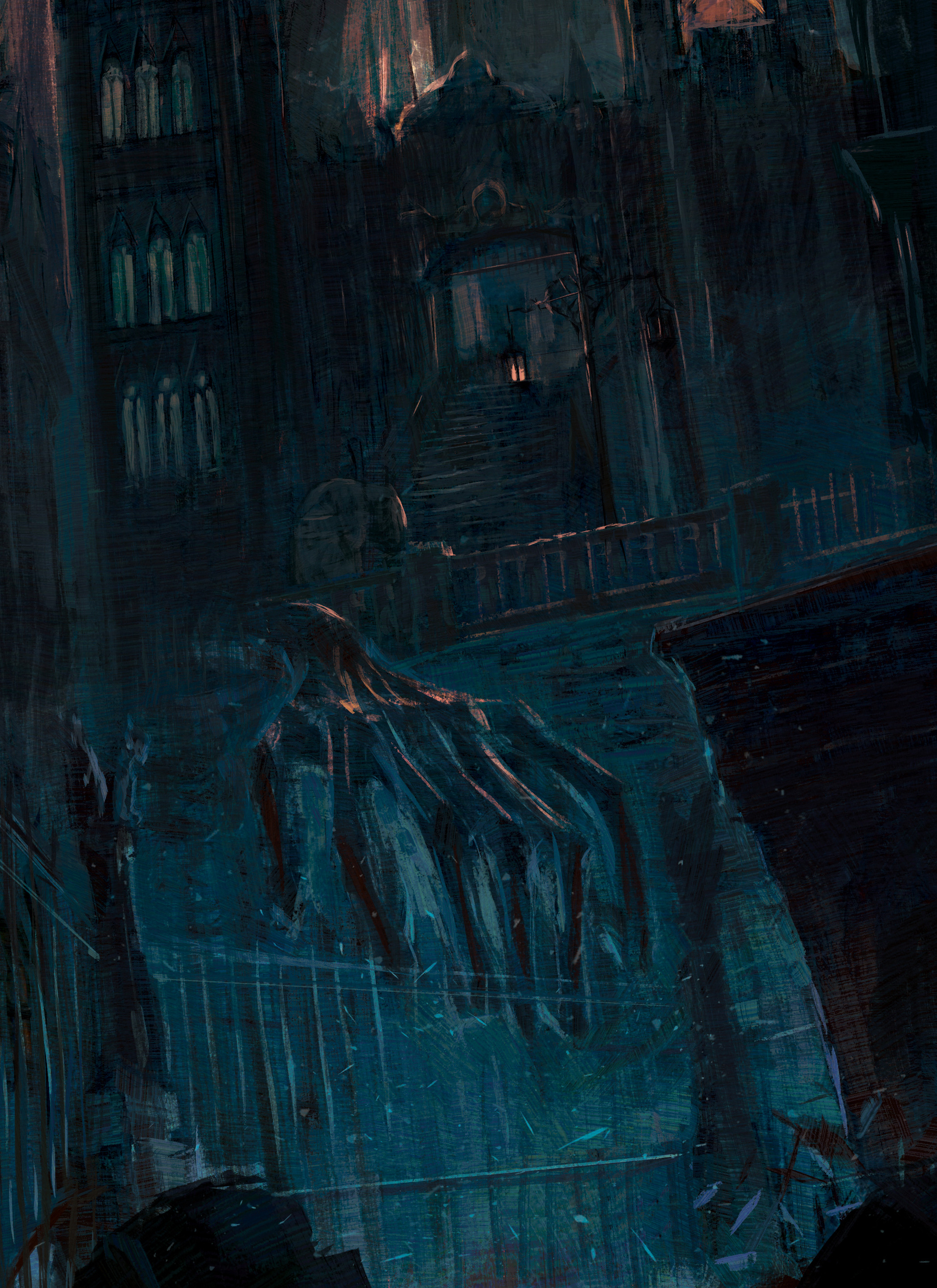 A large mysterious hand reaches out above the fence