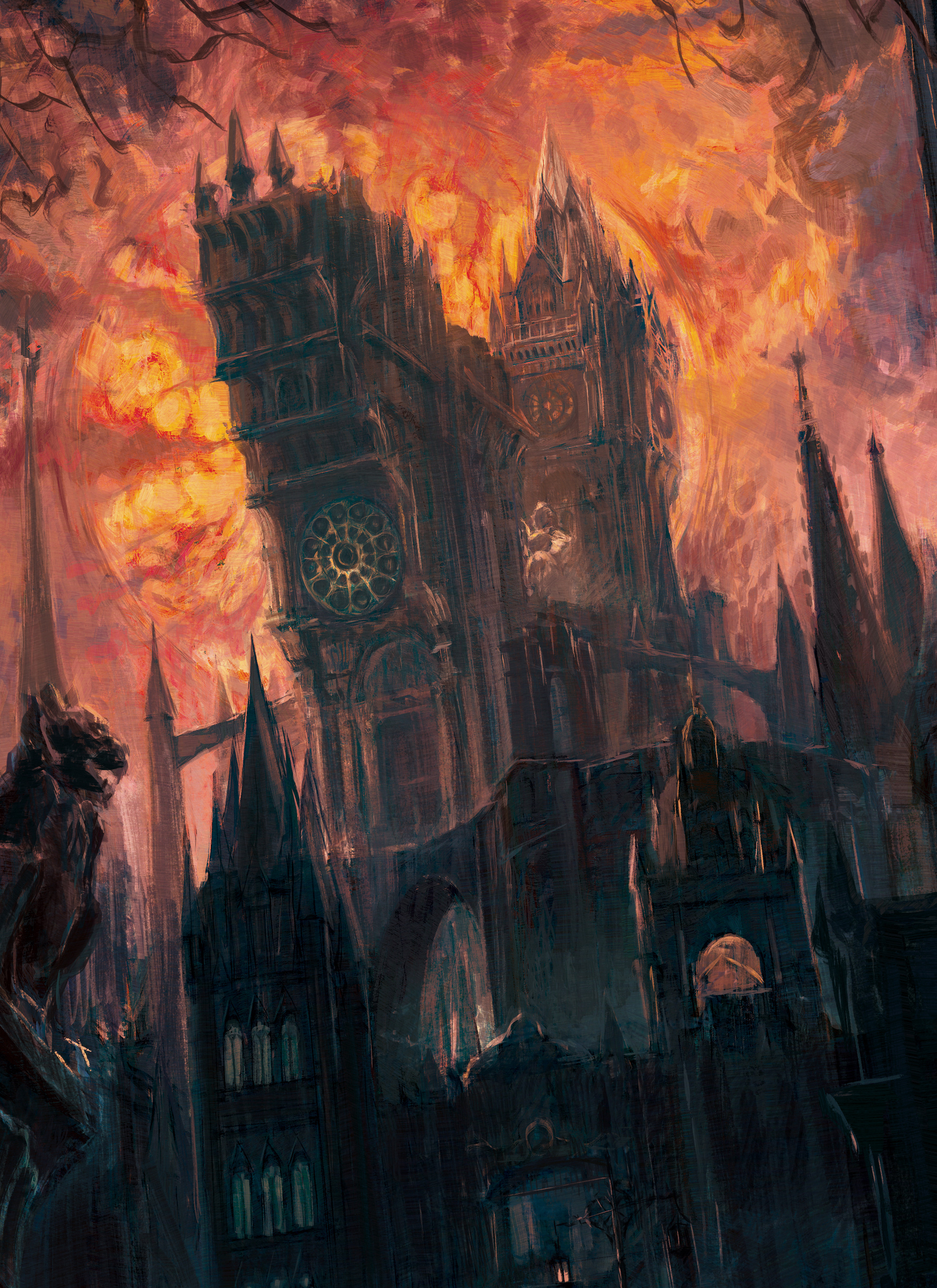 Close up of the Grand Cathedral, with the Astral Clocktower, the research hall, and the Lumenwood garden