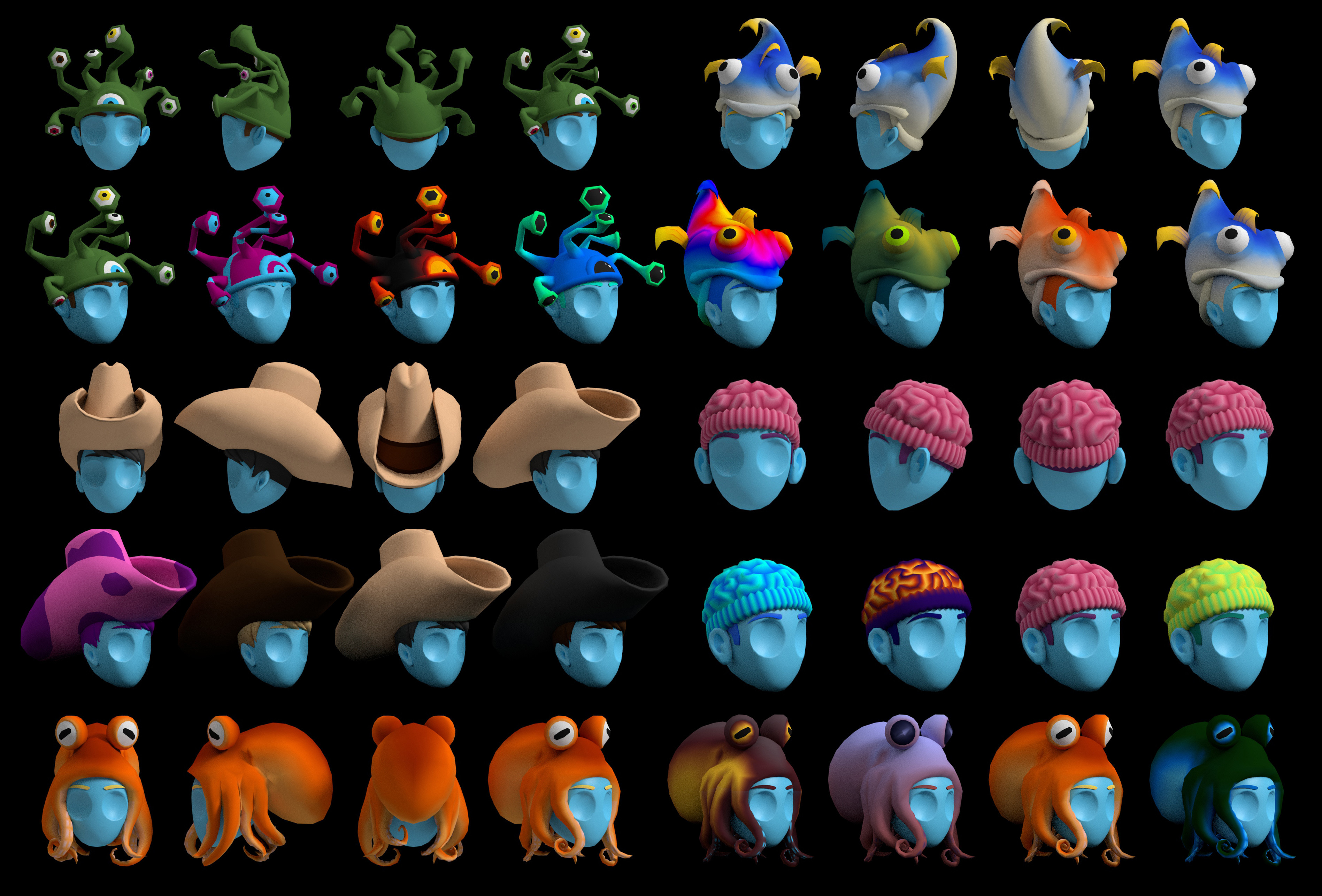 Hat models and color variations. 