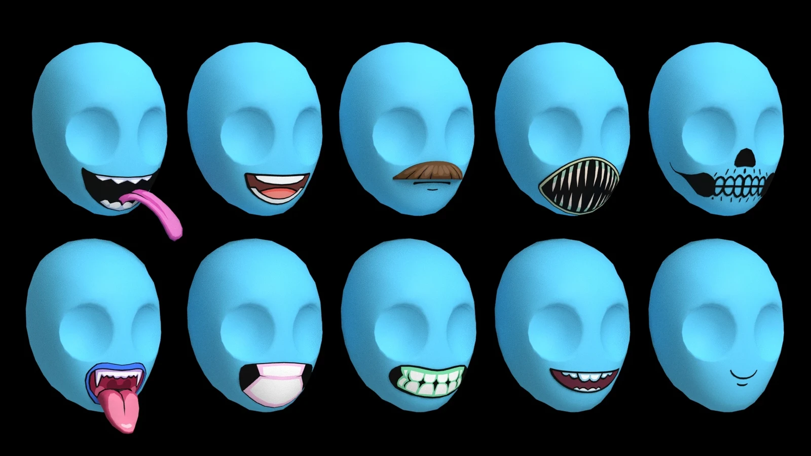 Mouth models, these sit over the face geometry. 