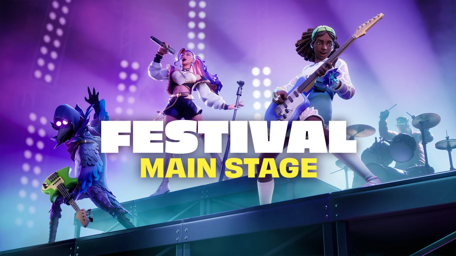 Key art for Fortnite Festival. Lighting/rendering and some modeling/textures by me, Concept by Dio Lee, Poses by Melvin Tan and Morten Enevoldsen and Art director Jon Kiker