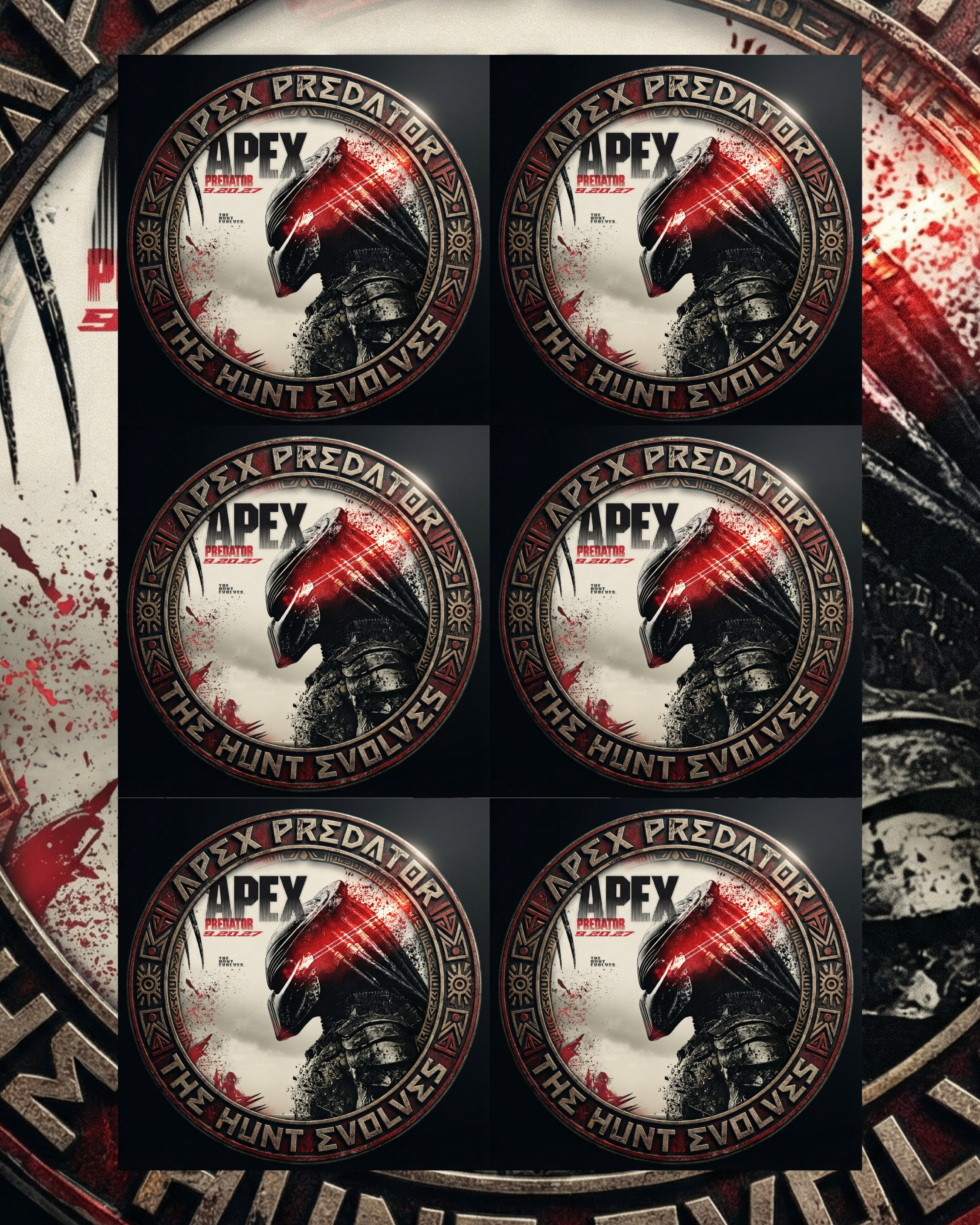 Sticker style circular badge designs featuring the Predator crest and tagline