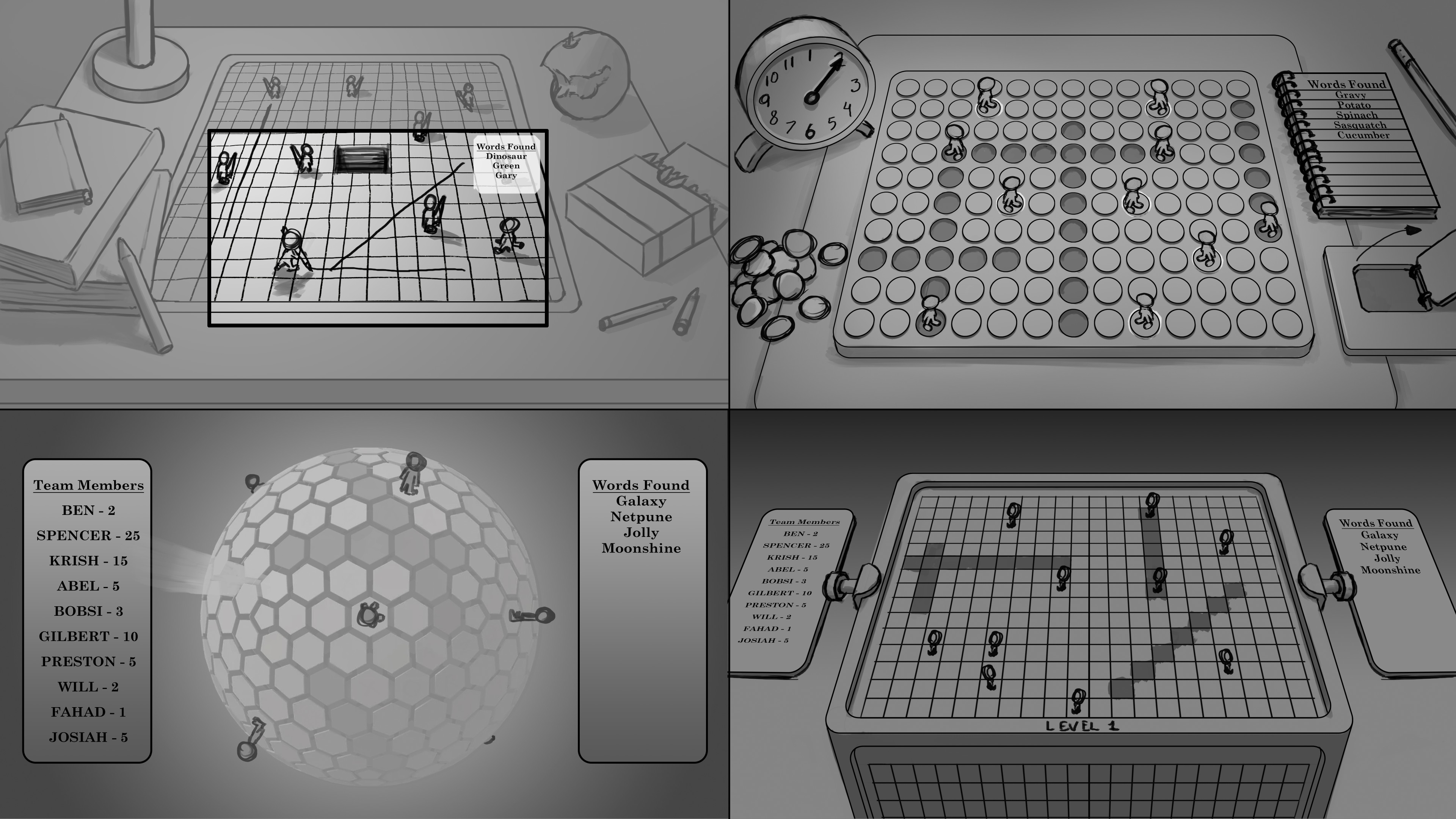 Different concepts showing different gameplay visuals. 