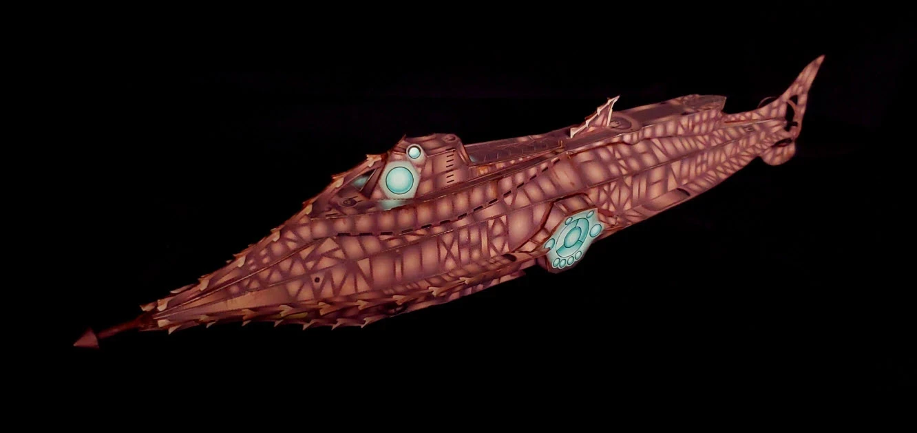 20,0000 Leagues Under the Sea - Nautilus Paper Card Model. Build by Dale Jackson. Designed by Kevin Kittle. Free Model at: https://www.disneyexperience.com/activities/models/20klus_model.php?