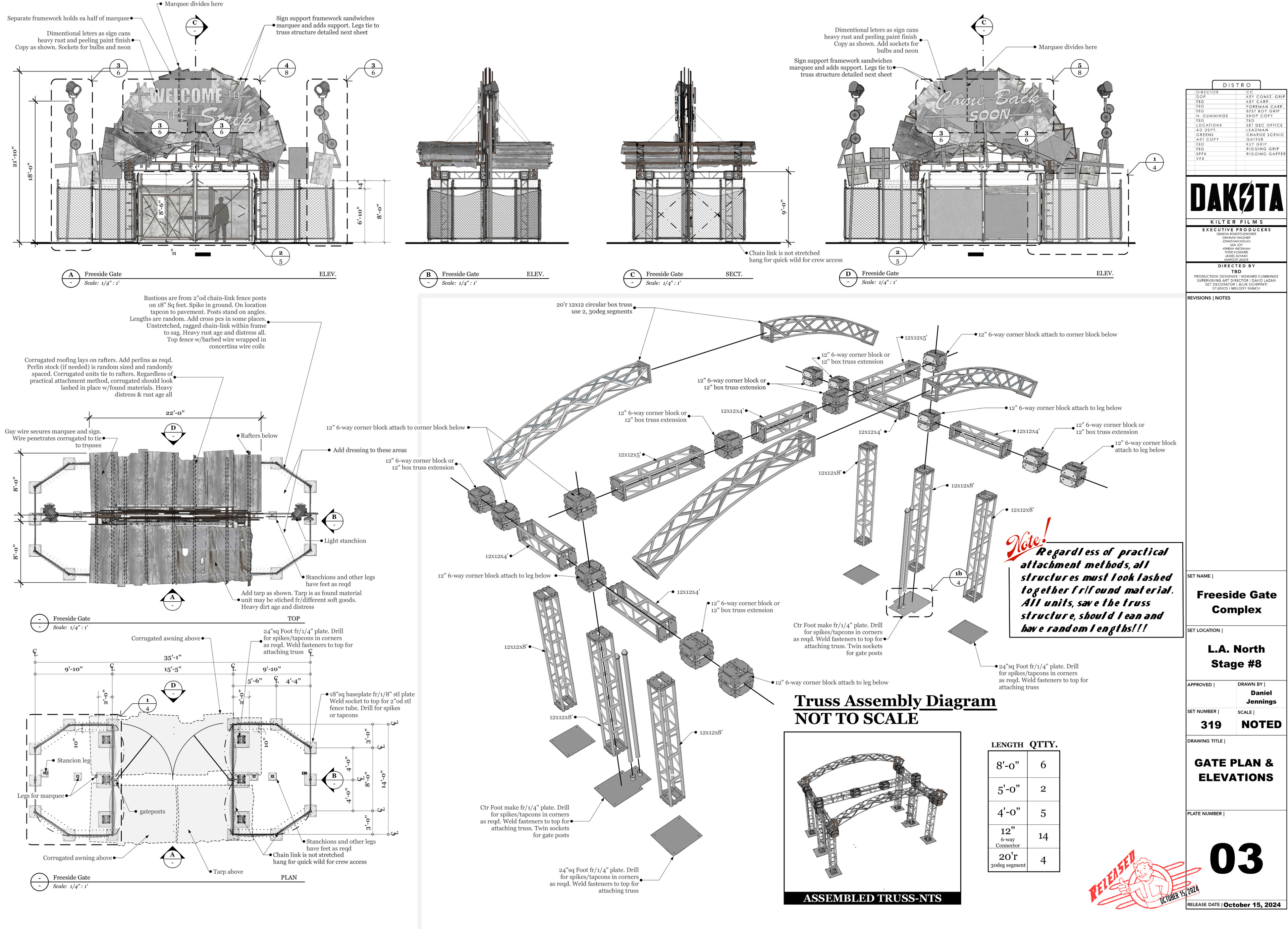 Freeside Strip Gate. Plans, elevations, and assembly instructions. Yes, it went together like an Ikea Bookshelf. Executed in SketchUp and Layout