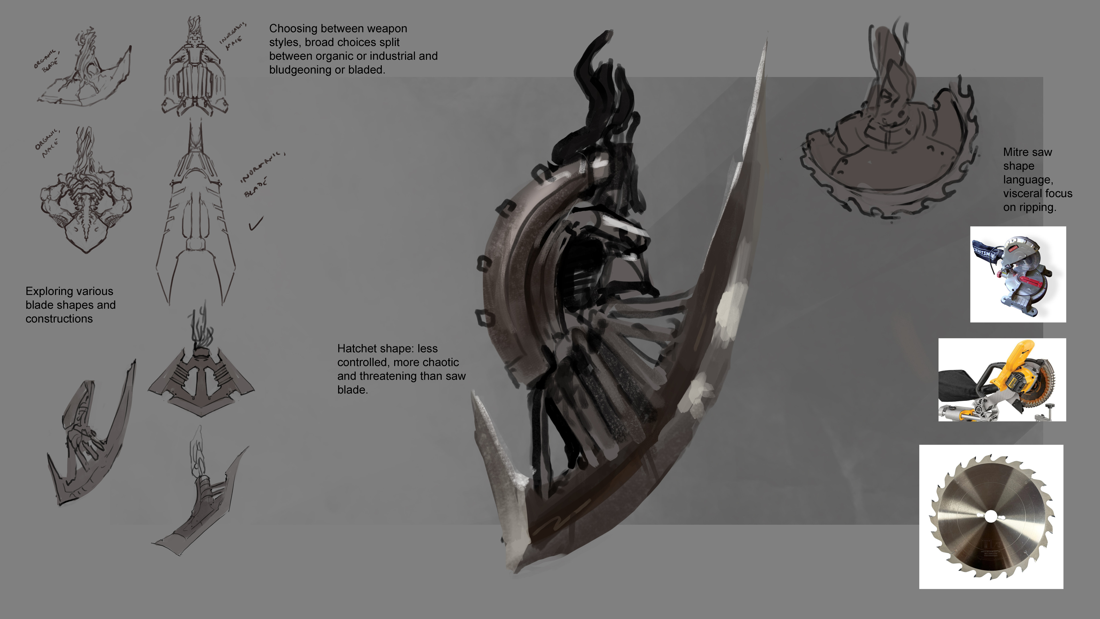 Explorations for the bladed weapons that replaced the arms. Further focus on the industrial origins of the terraforming technology the corrupt computer core was originally designed for. 
