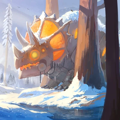 Dinosaur in woods