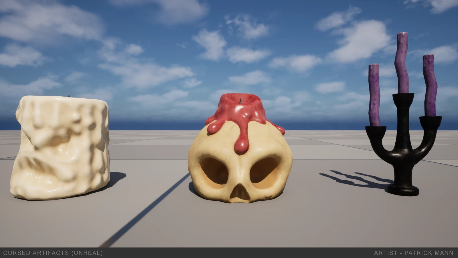 The three variants of the cursed candle item.