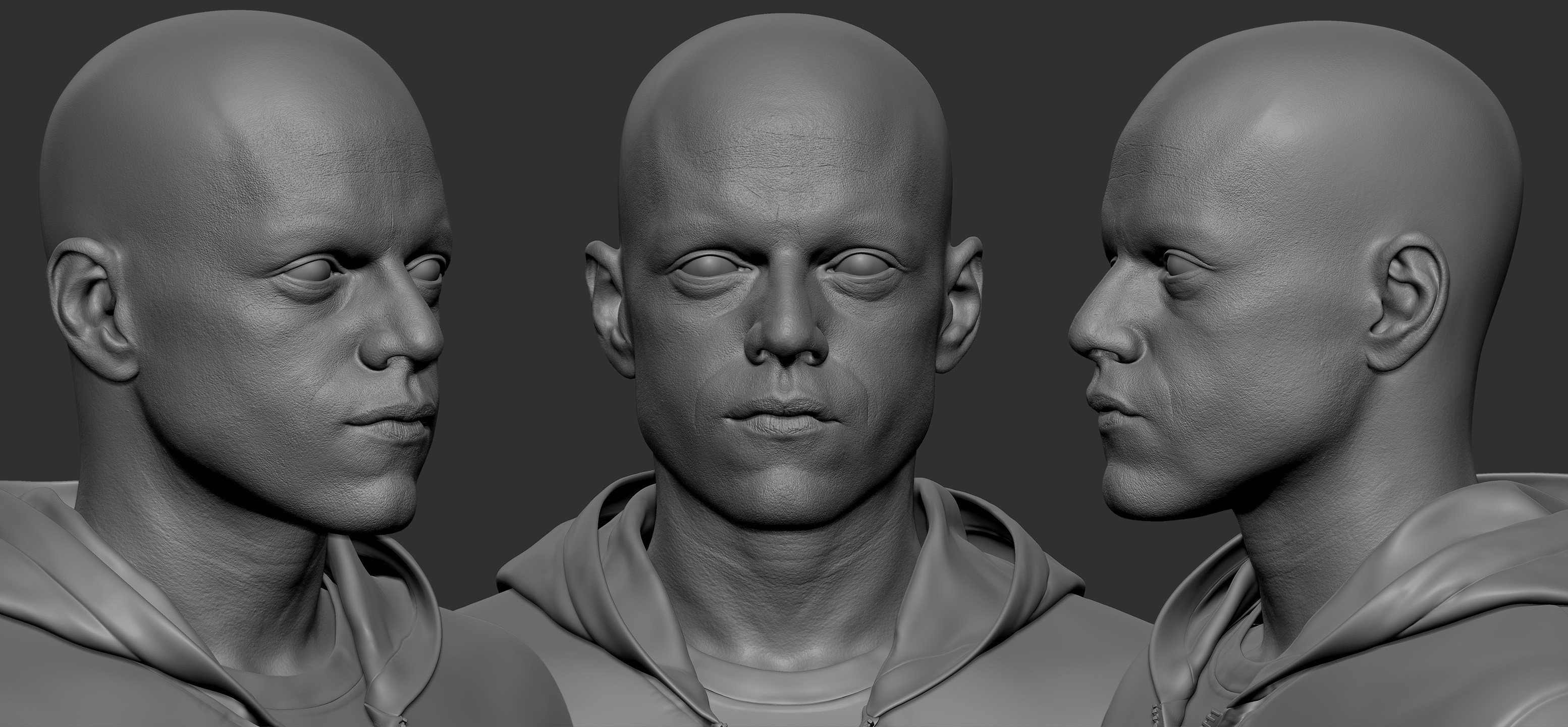 Zbrush Sculpt - additional tertiary details for scalp / neck added in the texturing phase in Mari.