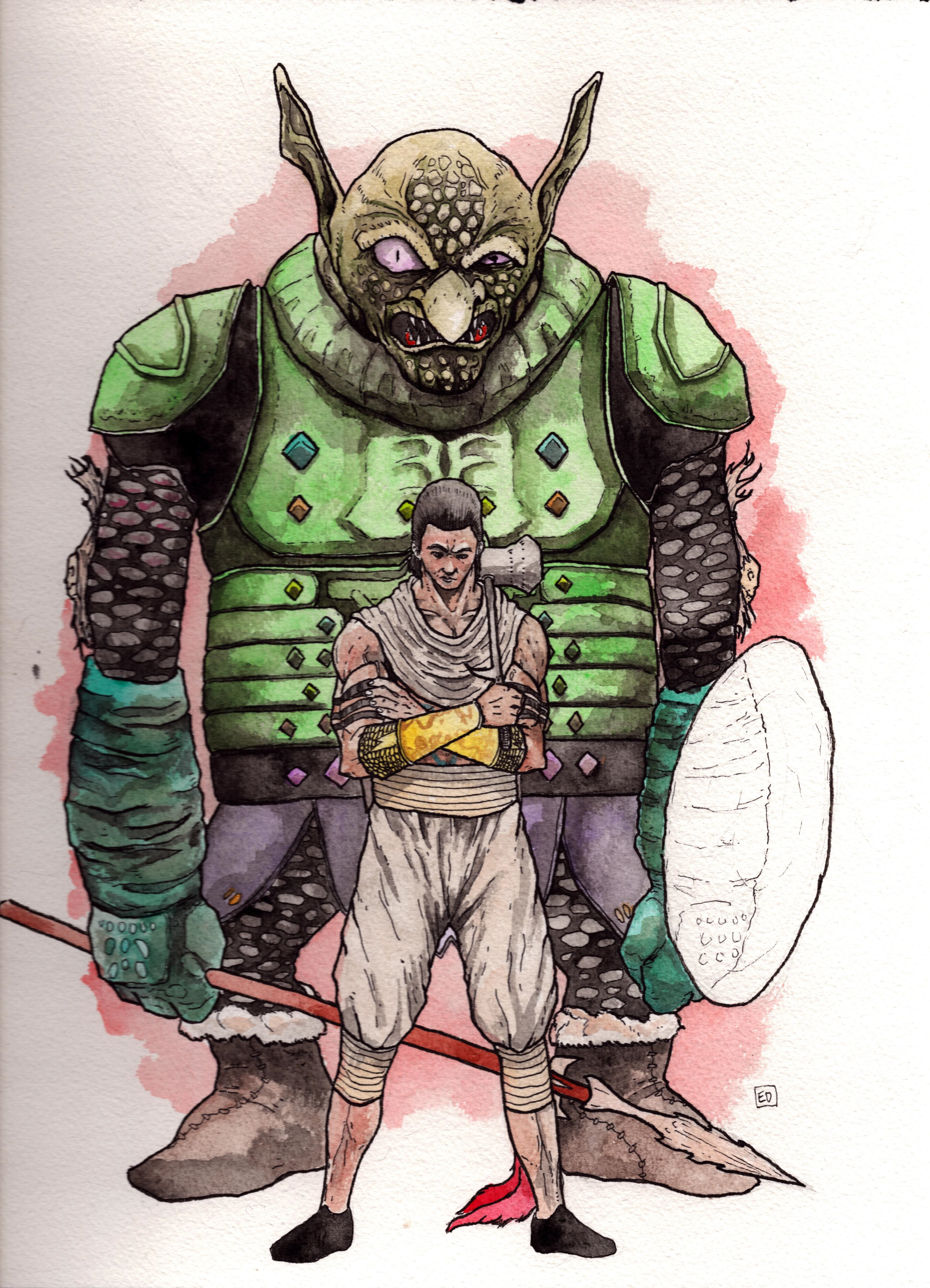 Watercolor and ink on paper. 