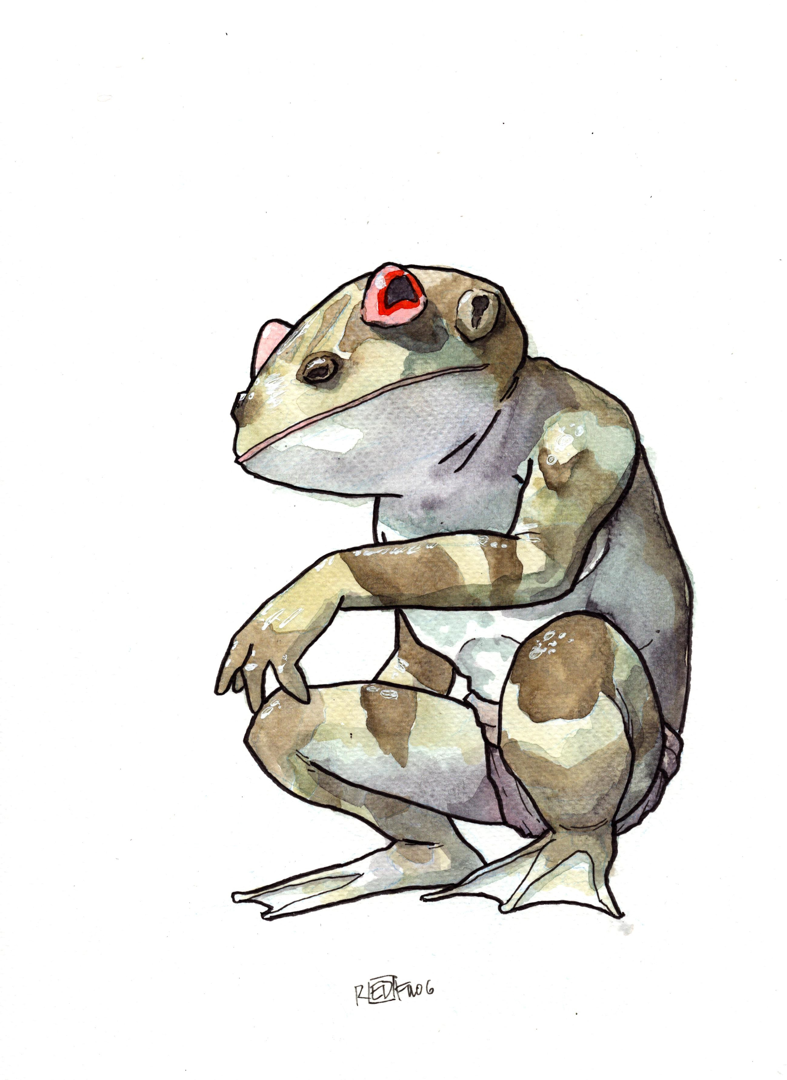 Watercolor and ink on paper. 