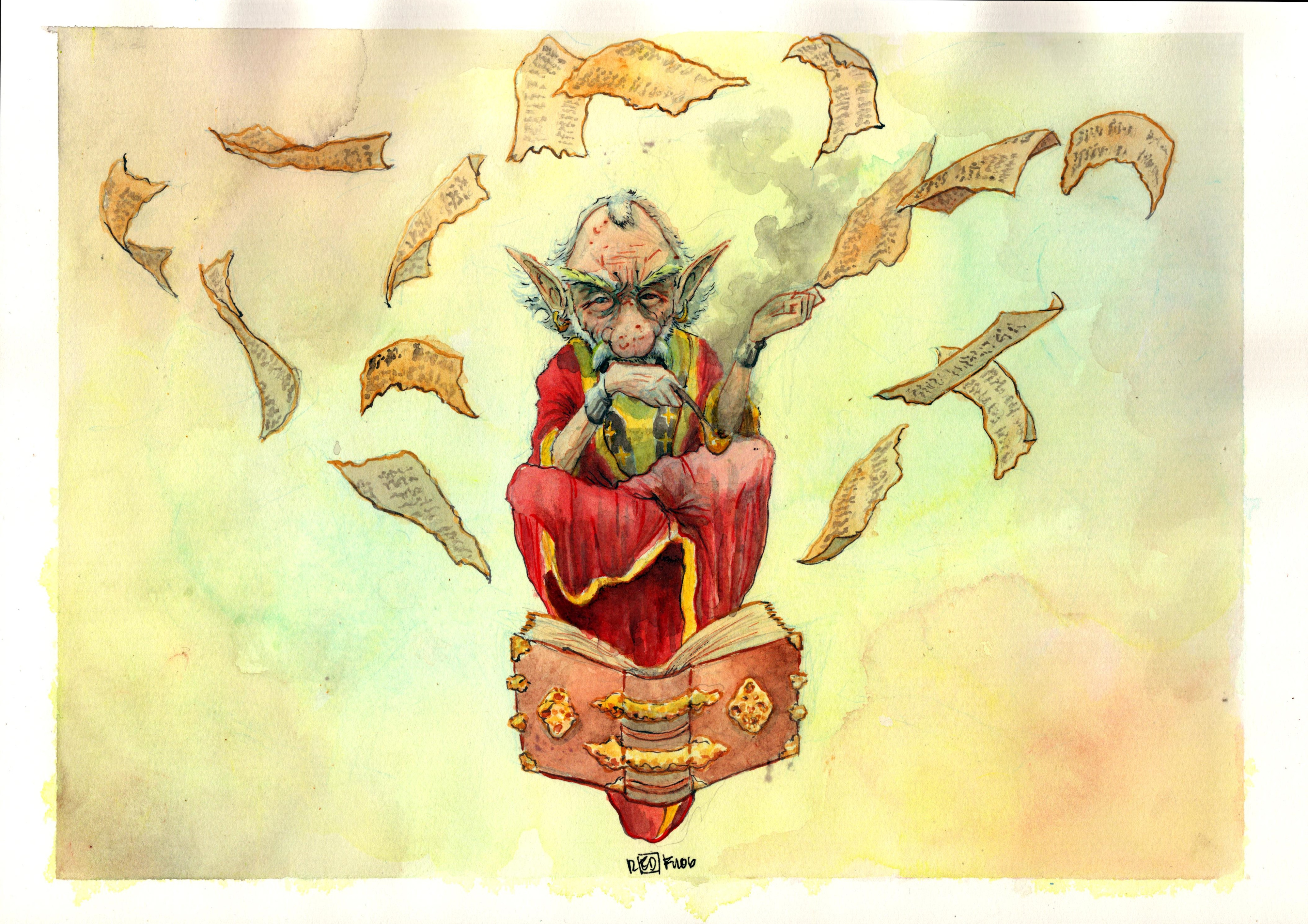 Gouache and ink on paper. 