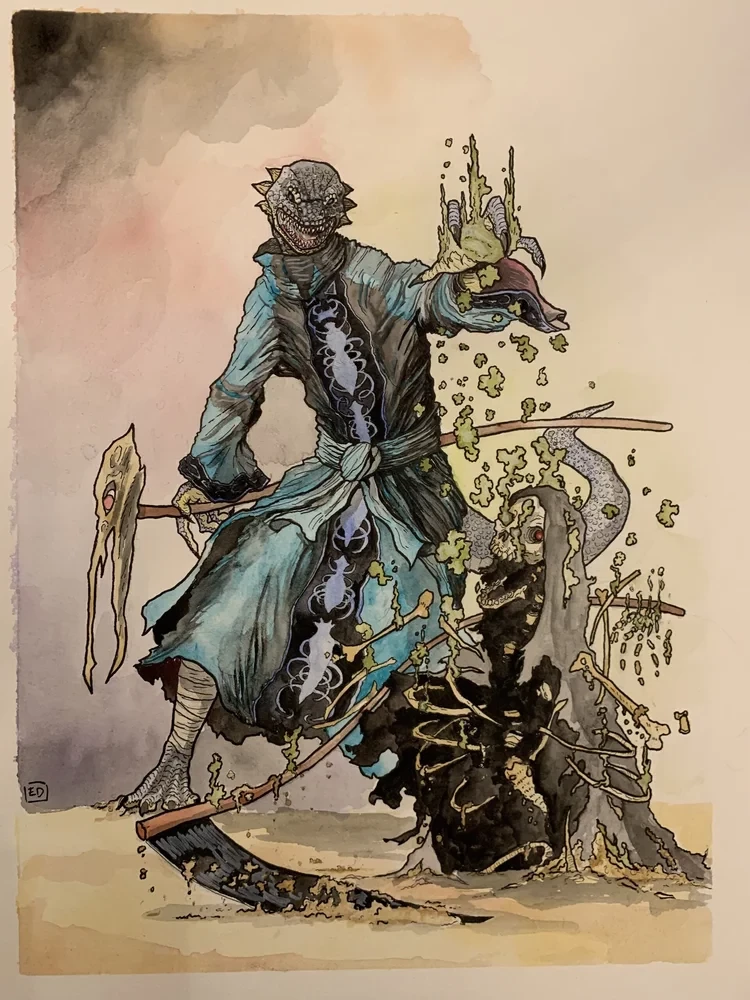 Gouache and ink on paper. 