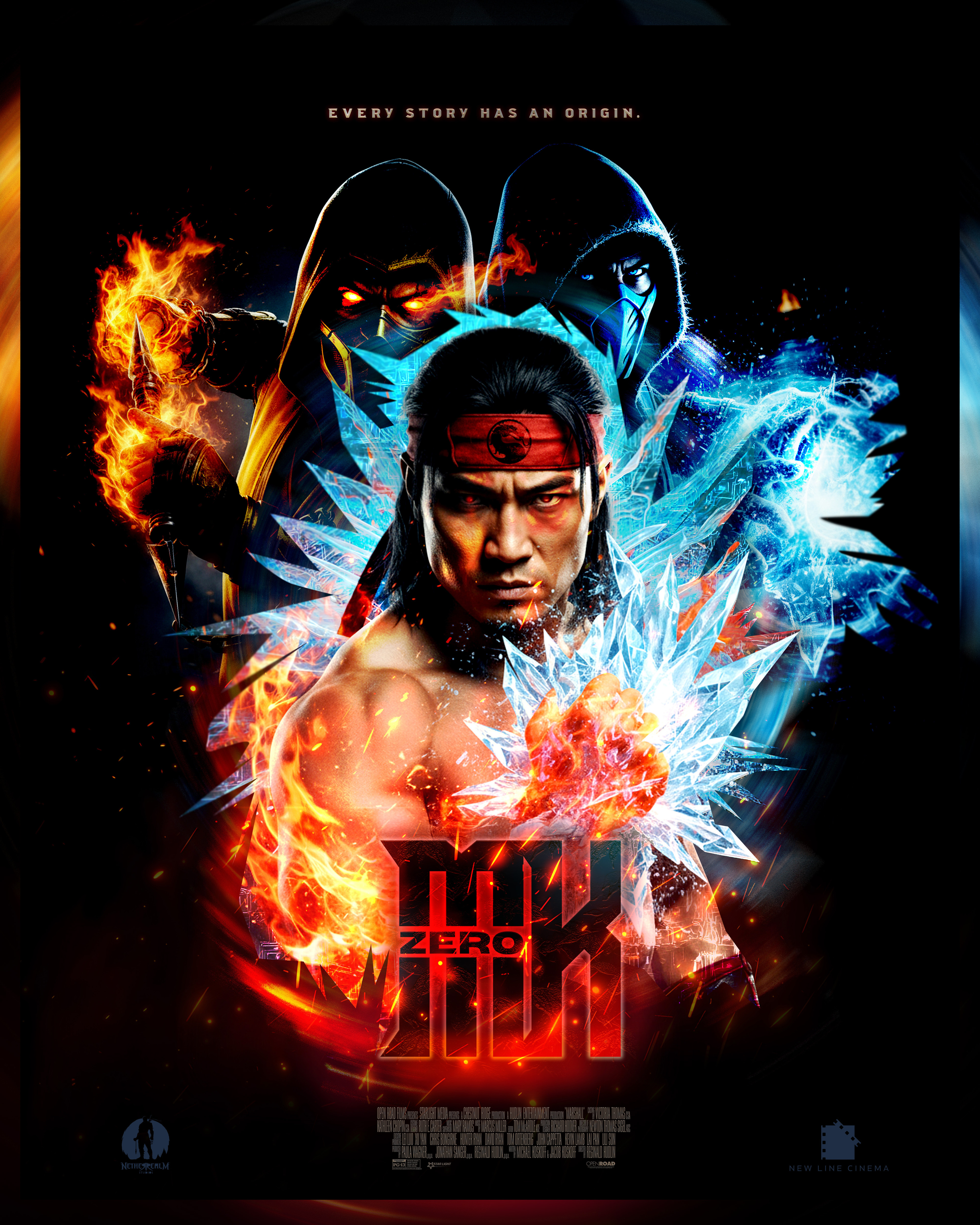 Final cinematic poster composition for Mortal Kombat Zero, emphasizing elemental contrast and character dominance.