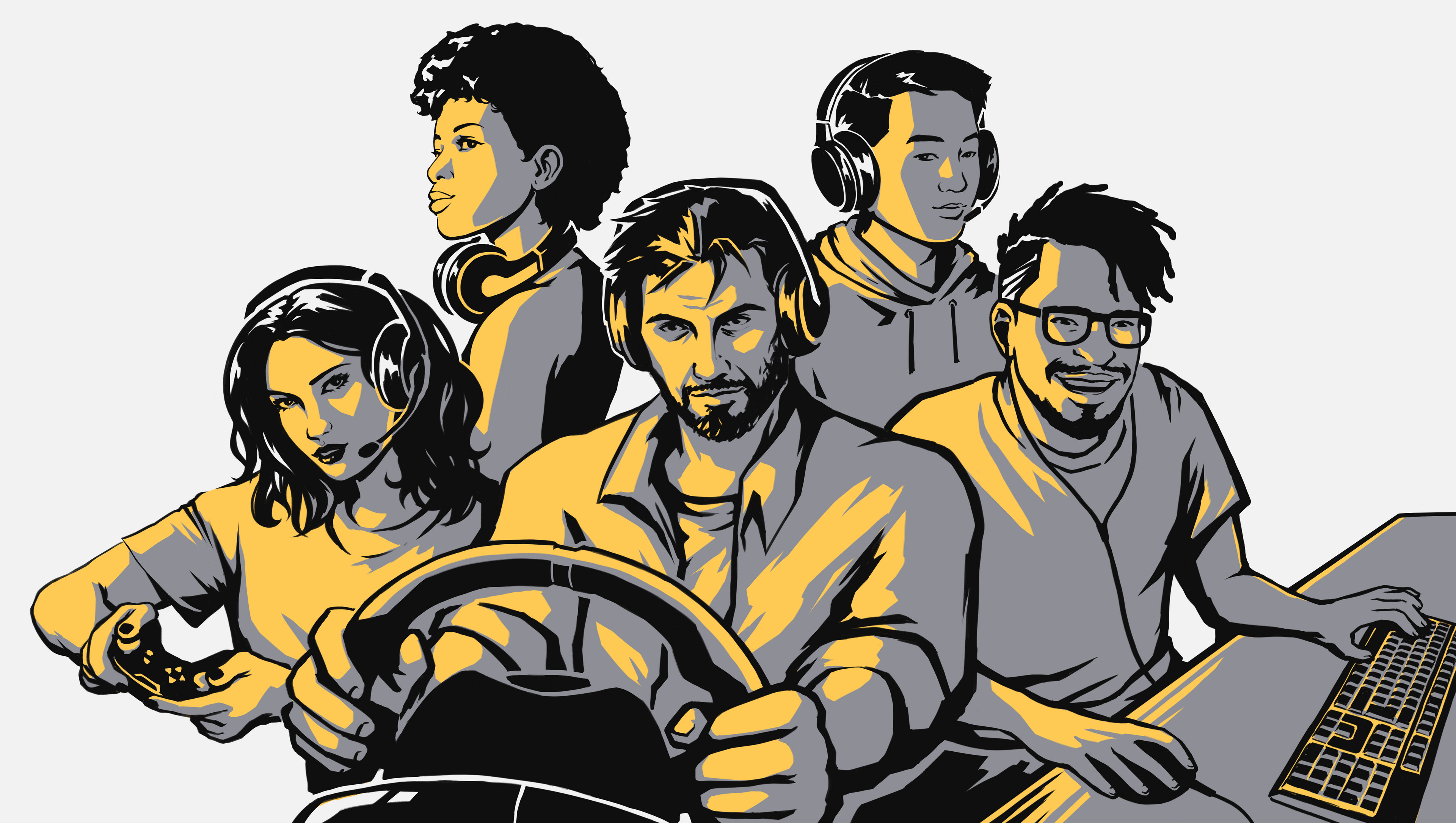 Full view of the artwork showcasing different types of truck simulator players.
