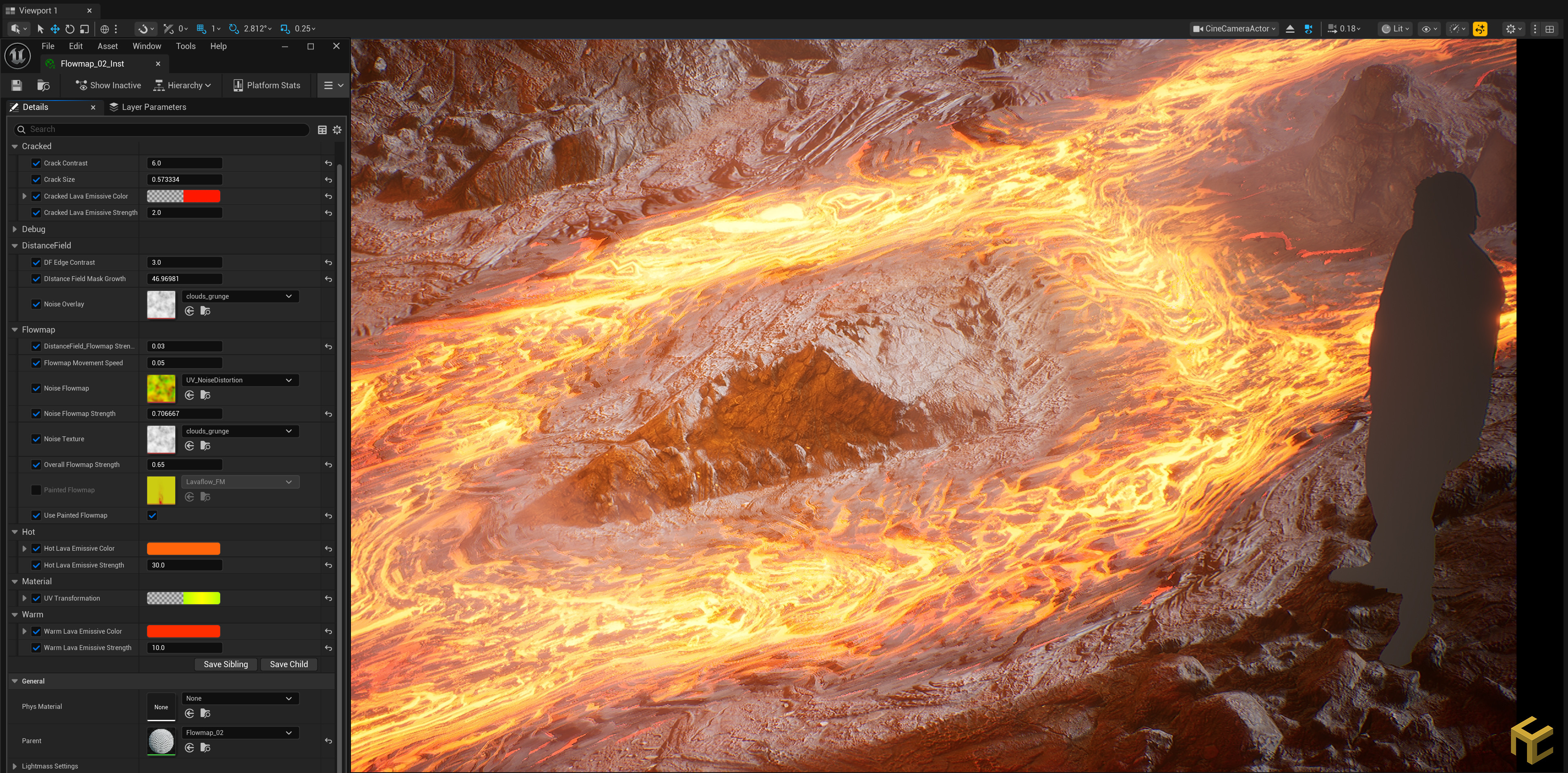 Screengrab of Lava Flowmap shader parameters
