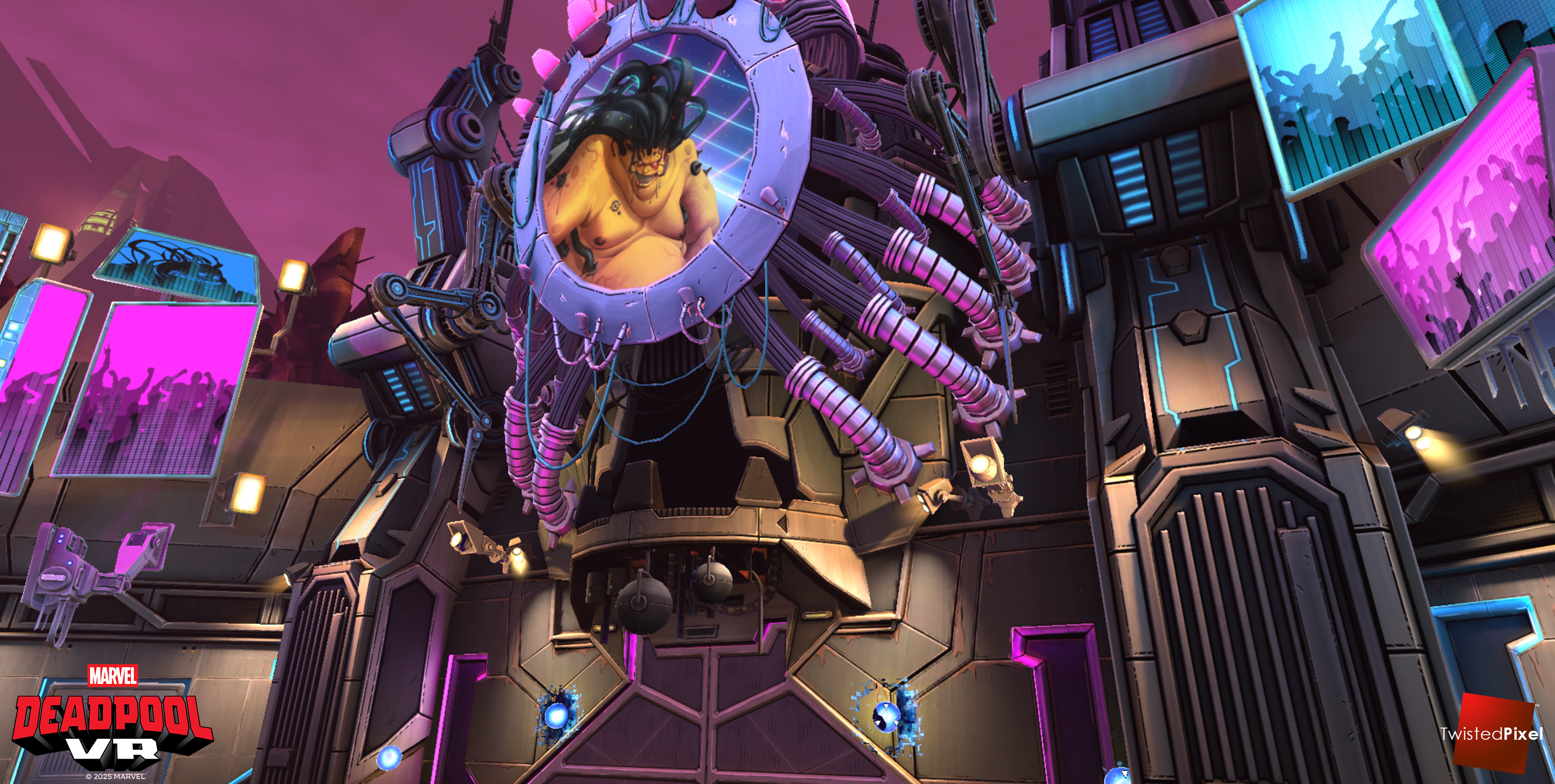 Responsible for modeling and texturing the majority of the walls, door, towers and main Mojo centerpiece.  Also created a handful of smaller props assets, like lights and camera assets.

Other elements were provided by other members of the team.