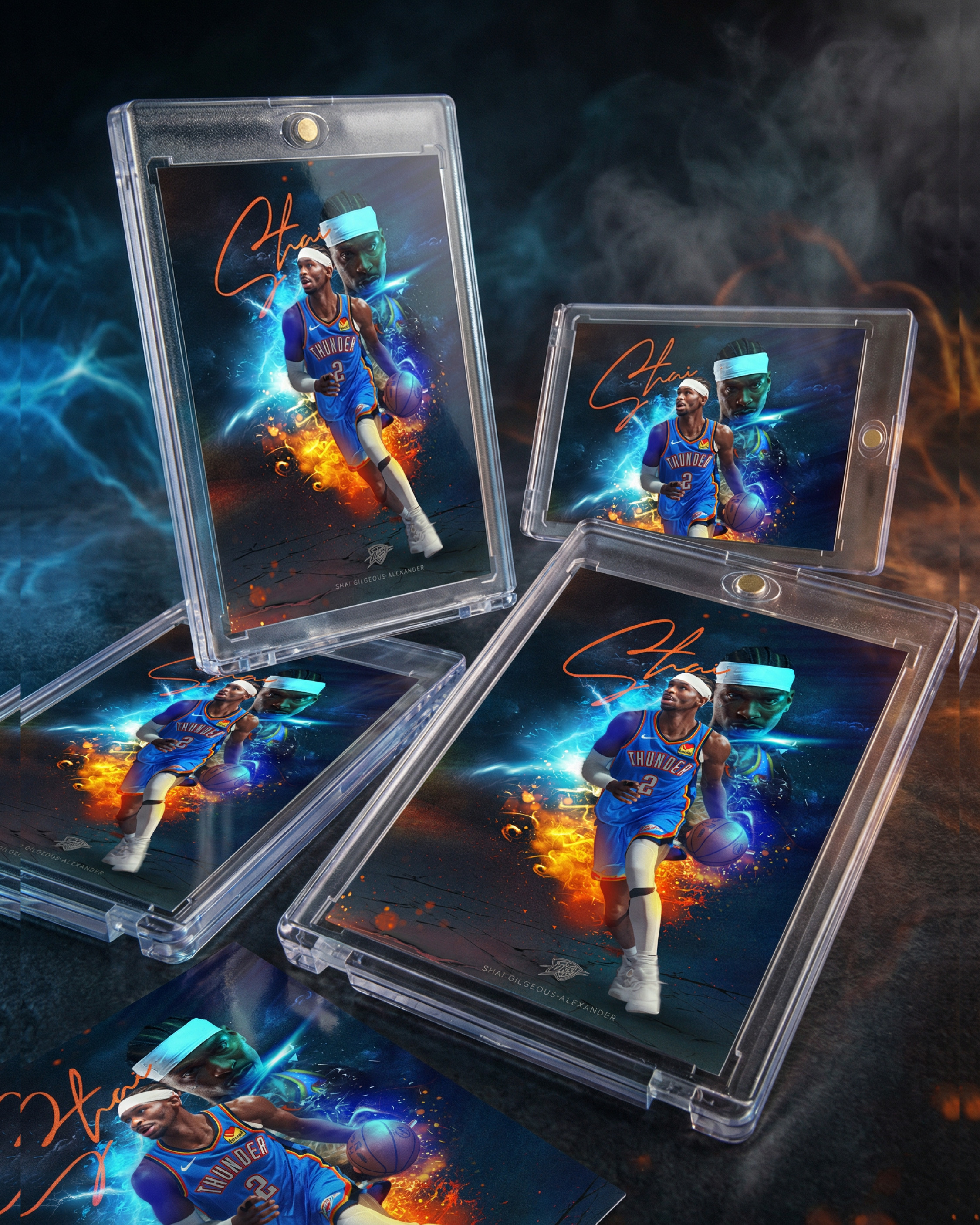 Alternate collector case angles and lighting treatments.
Showcasing how the card reads across different display environments