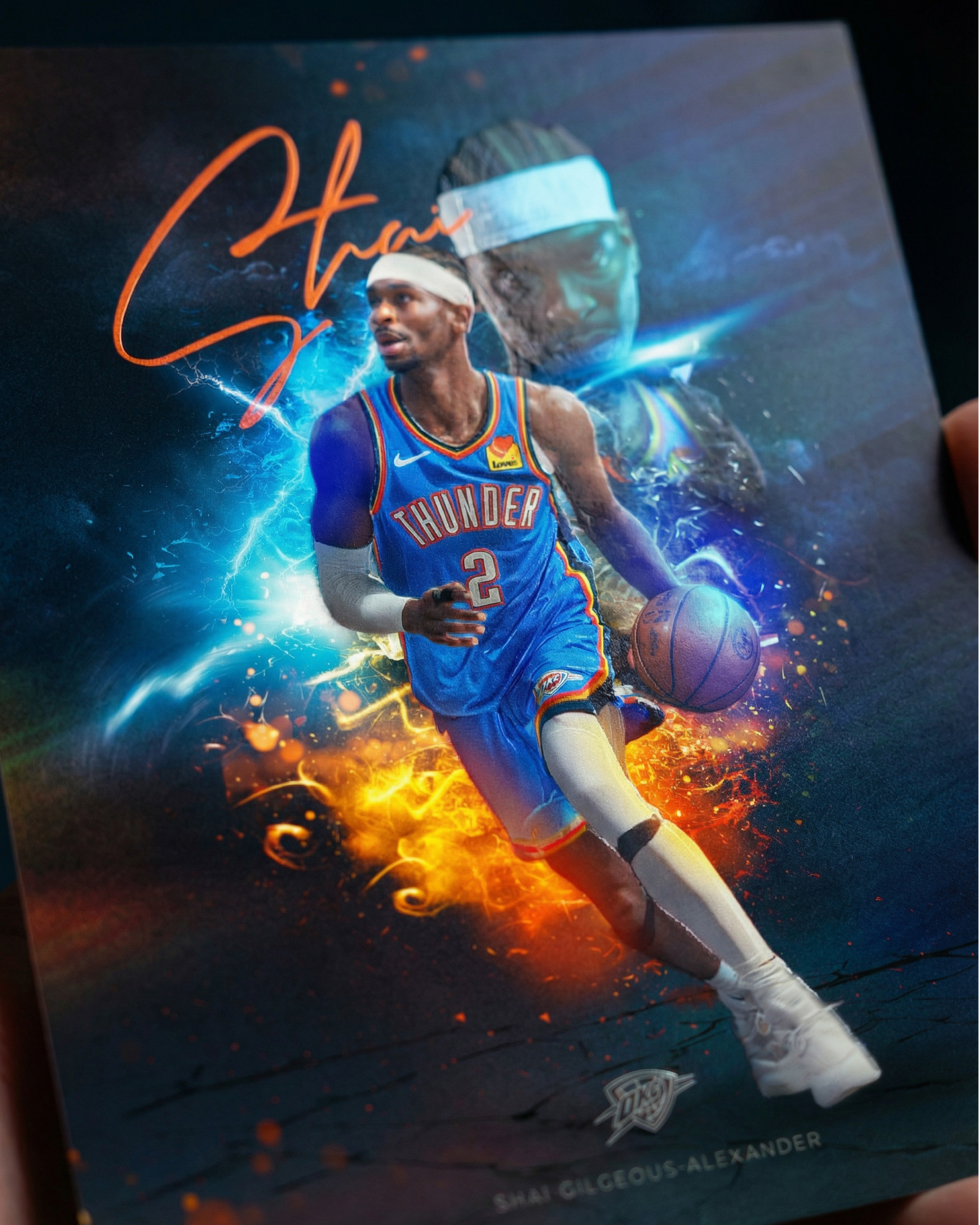 Close-up view of the card in hand.
Emphasizes realism, scale, and tactile quality